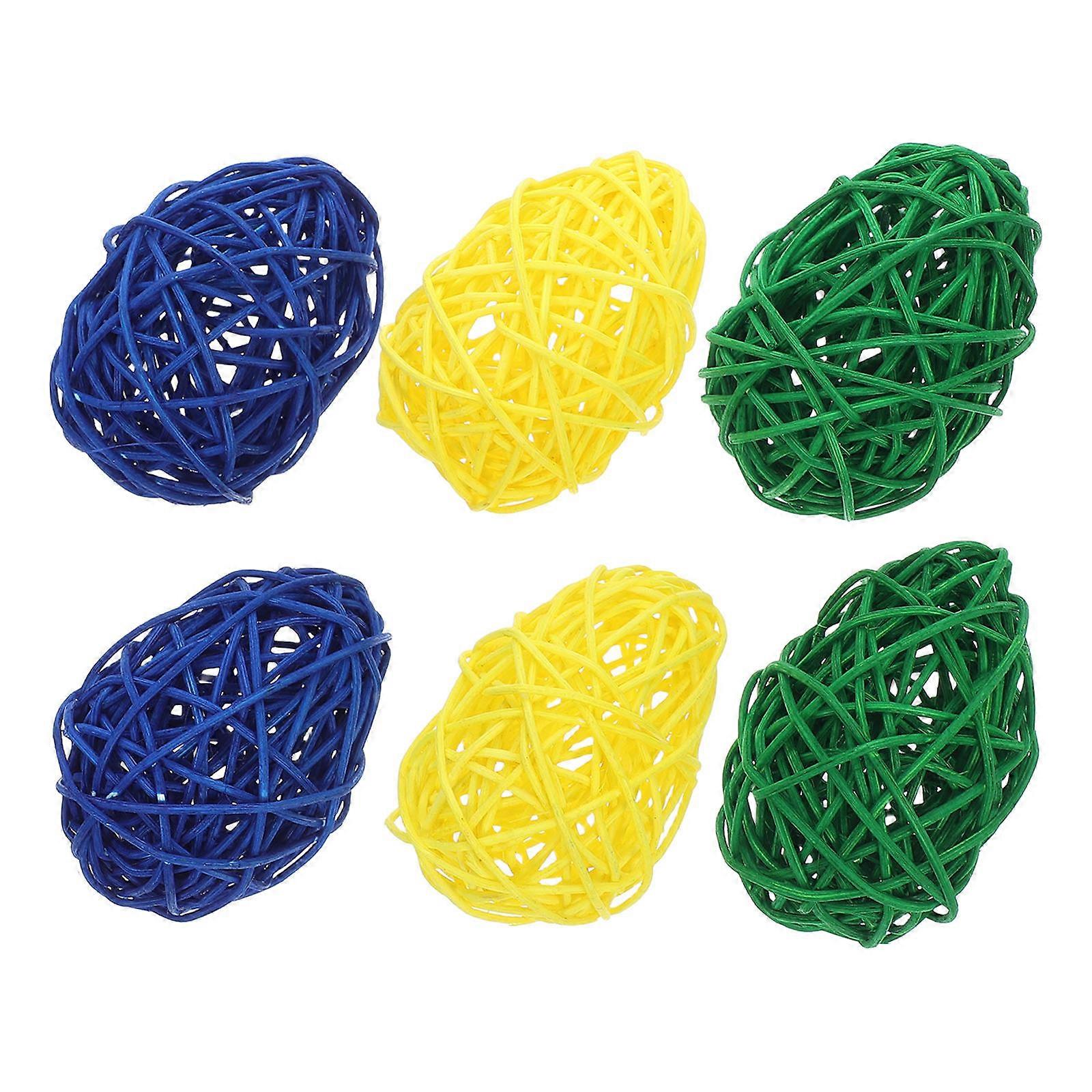 6 Colorful Handmade Rattan Balls Shaped Like Easter Eggs for Crafts and Home Decor 6 5 cm
