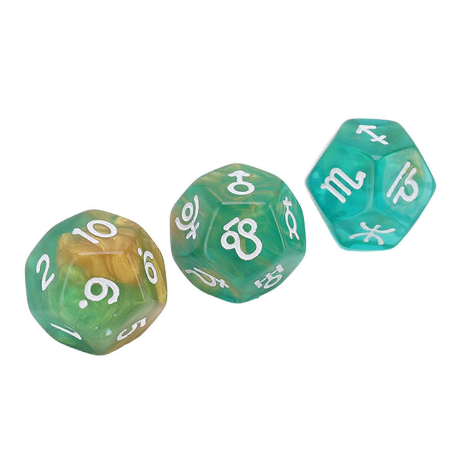 3PCS Astrological Dice Set 12 Sides Glitter Rune Dice Easy to Read for Table Board Game Toys Type 4