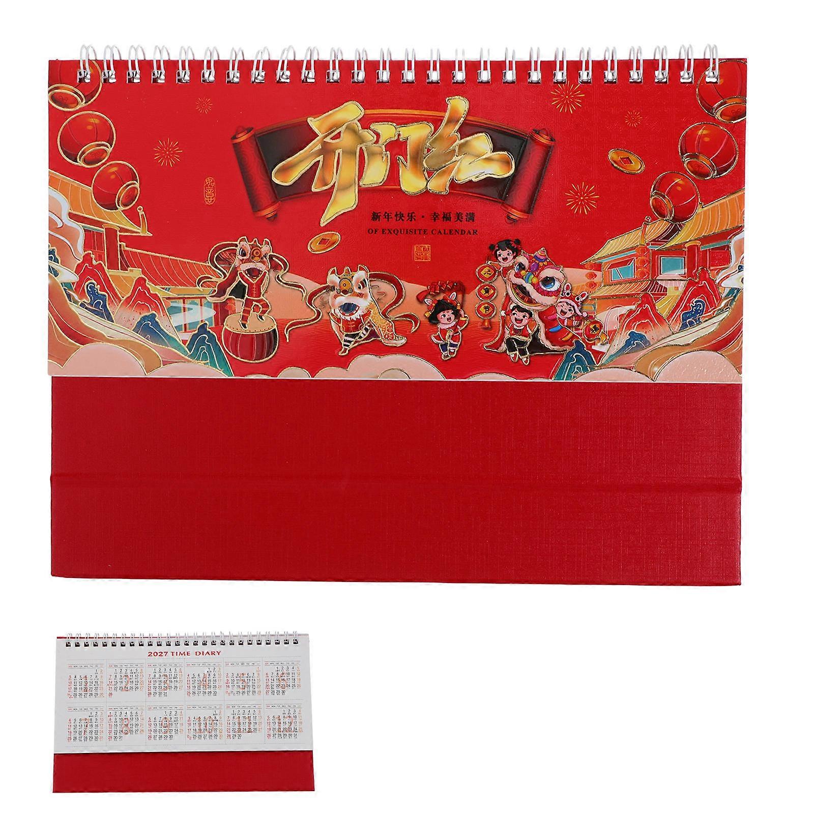 Chinese New Year Desktop Calendar 2026 Retro Style 24.00X14.00X7.00CM Clear Date Display 1Pack