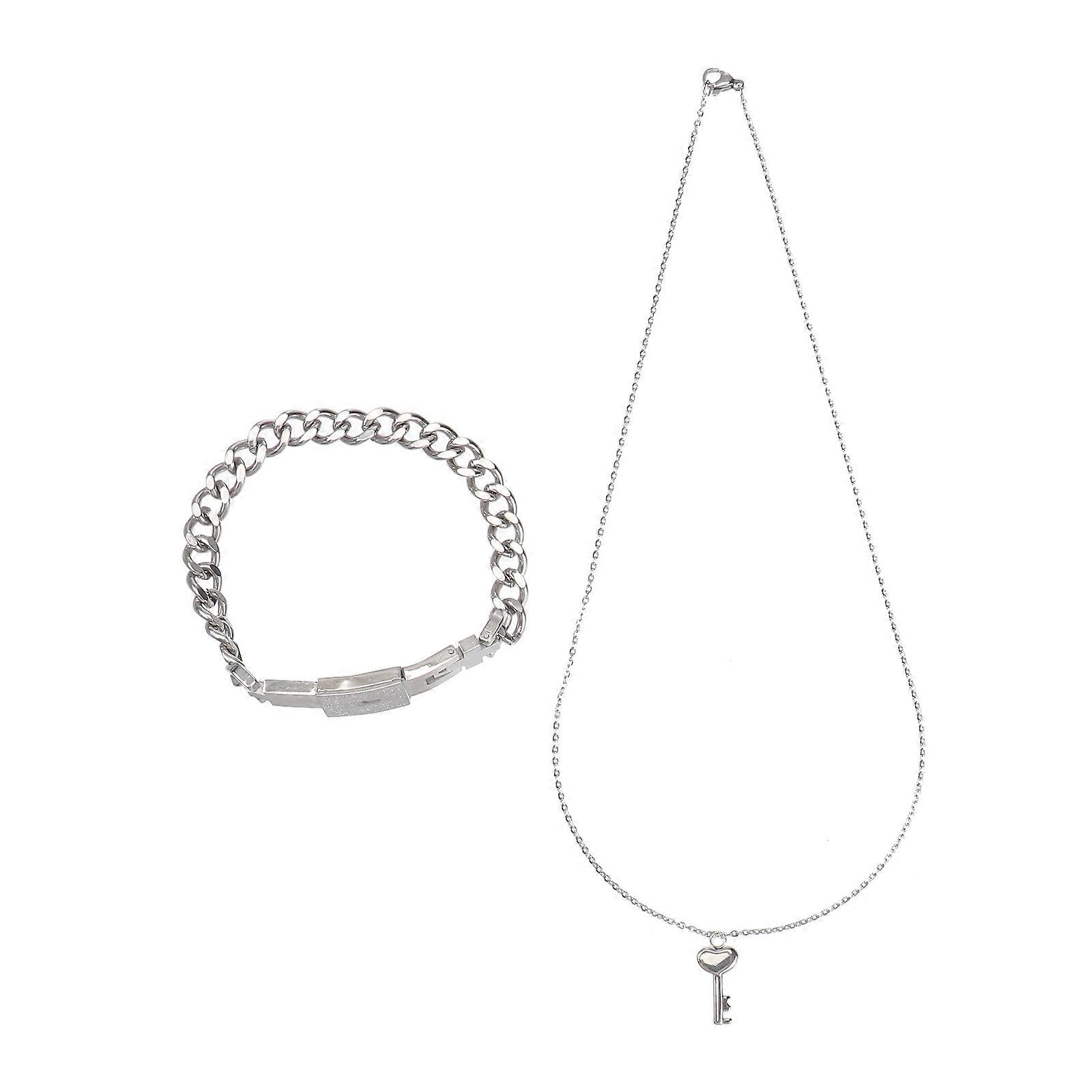 Gioielli a catena a mano con serratura concentrica in acciaio al titanio per donne e uomini Design elegante Blocco di colore argento 1 pz