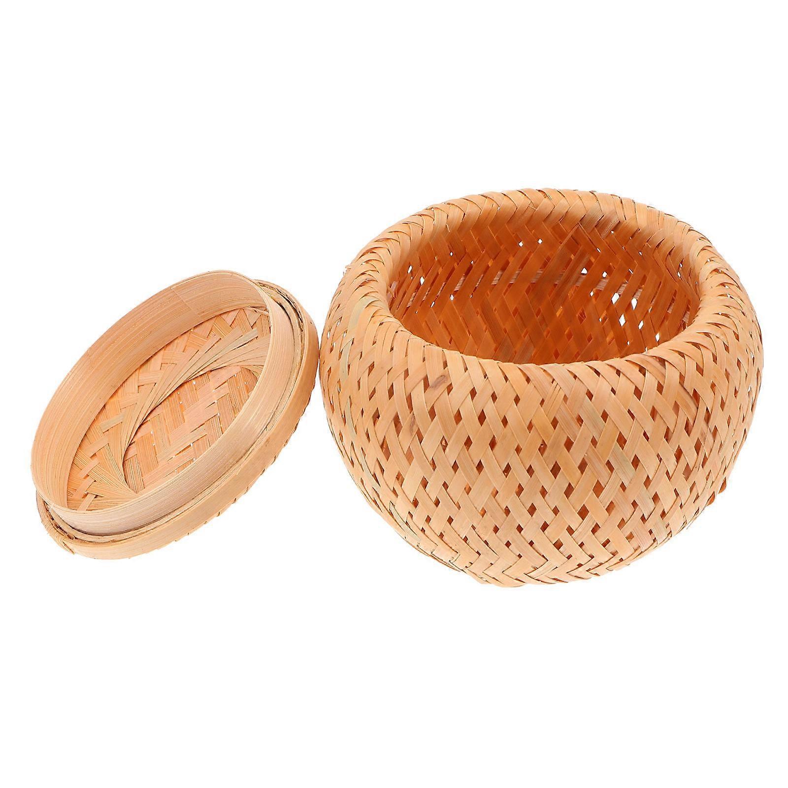 Tea Container Bamboo Woven Candy Holder For Home Use Khaki Color Storage 1Set