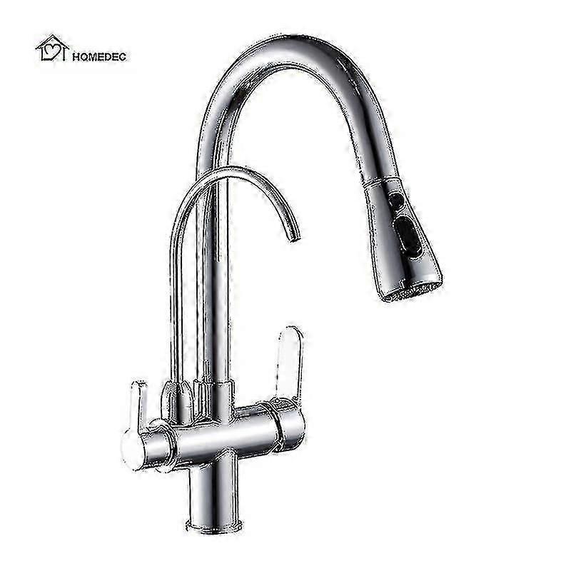 3 Way Modern Matt Black Chrome Drinking Brass Mixer Tap Filter Black Pull Out Kitchen Sink