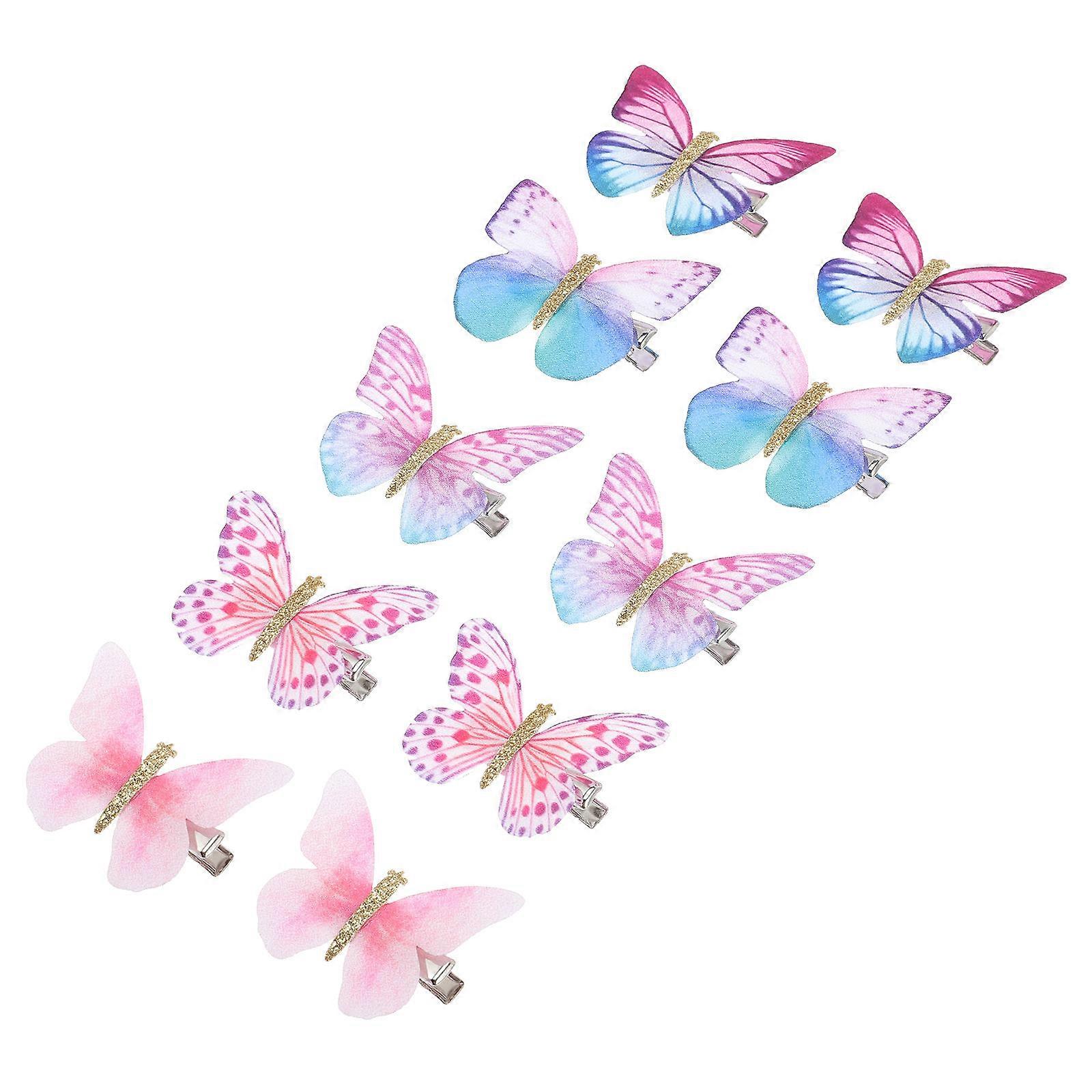 Graceful 3D Design Butterflies Hair Clips for Decoration Assorted Color Polyester 10 Pieces