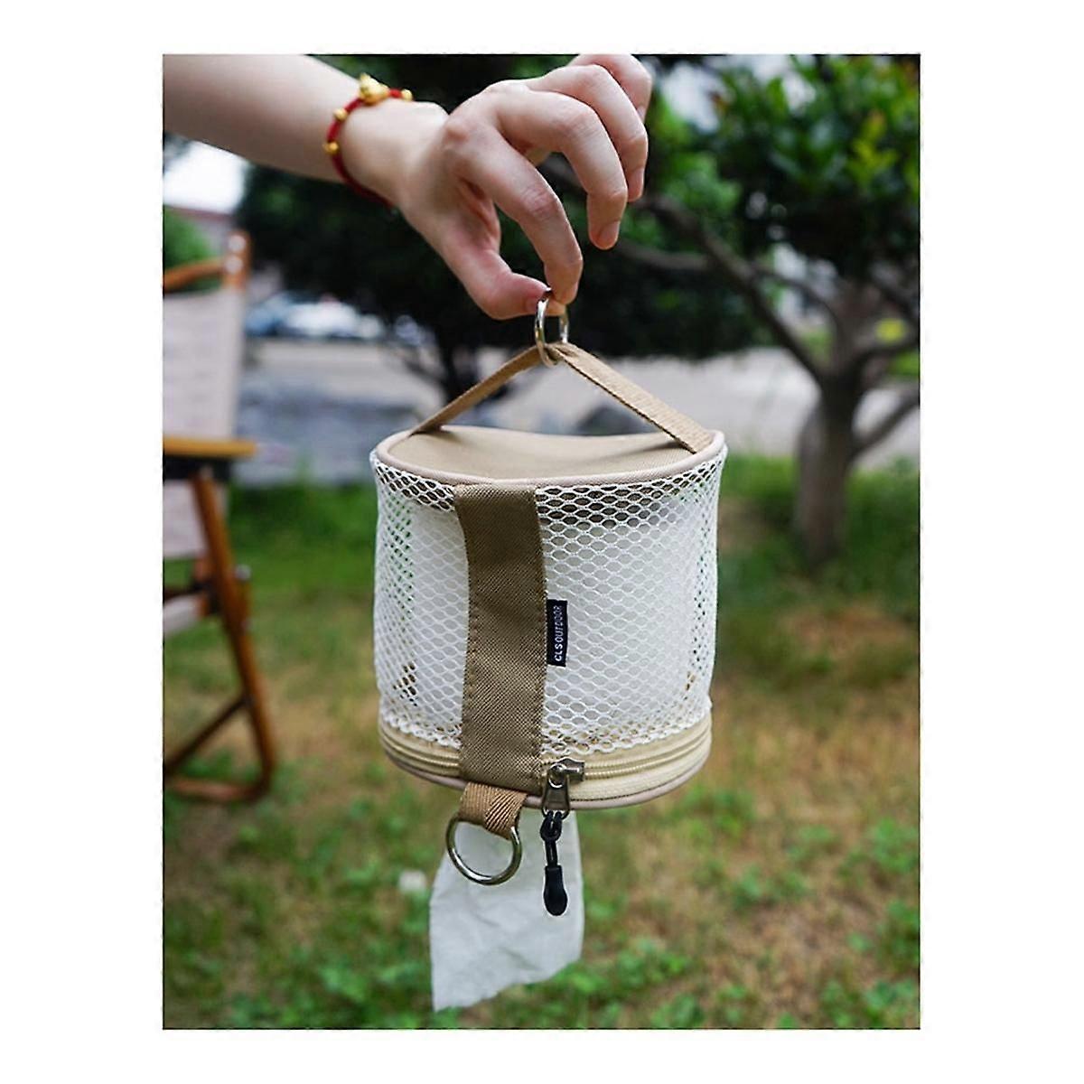 Outdoor Camping Tissue Box Roll Paper Storage Bag with Hook Portable Tissue Holder - White