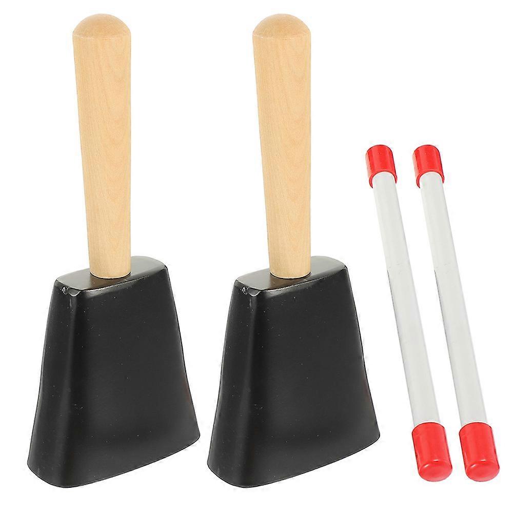 Hand Held Cowbell For Party Use With Ergonomic Handle Black Metal Design 2Pack