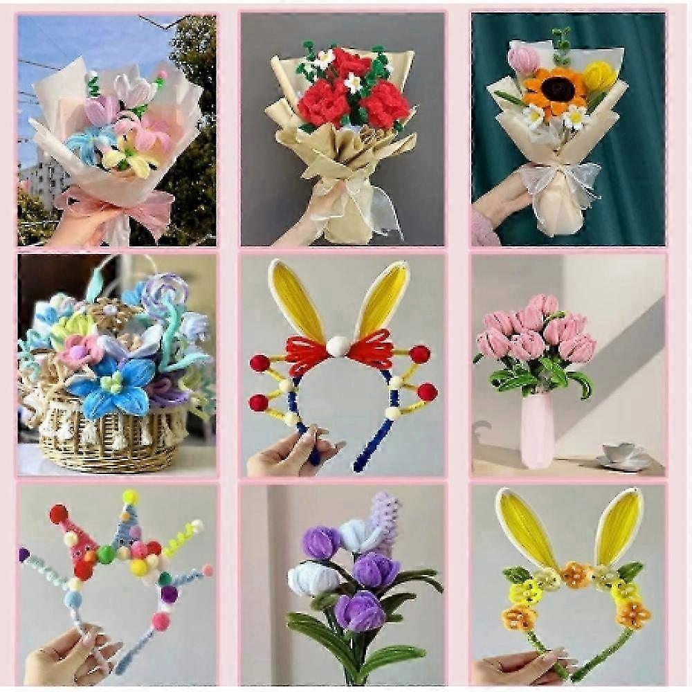 100 Pcs Rainbow Chenille Stems - 6mm x 12 Inch Pipe Cleaners & Fuzzy Sticks for Crafting, DIY Arts, and Creative Projects