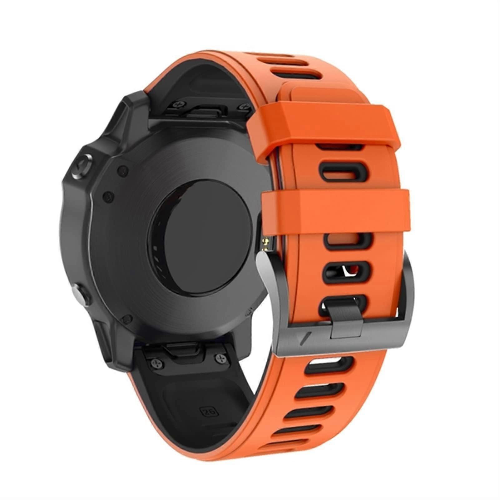 Smart Watch Band Strap for Garmin Fenix 3 5 6 7 Series & Forerunner 935 945, Silicone Quick Release 22mm 26mm Orange/Black