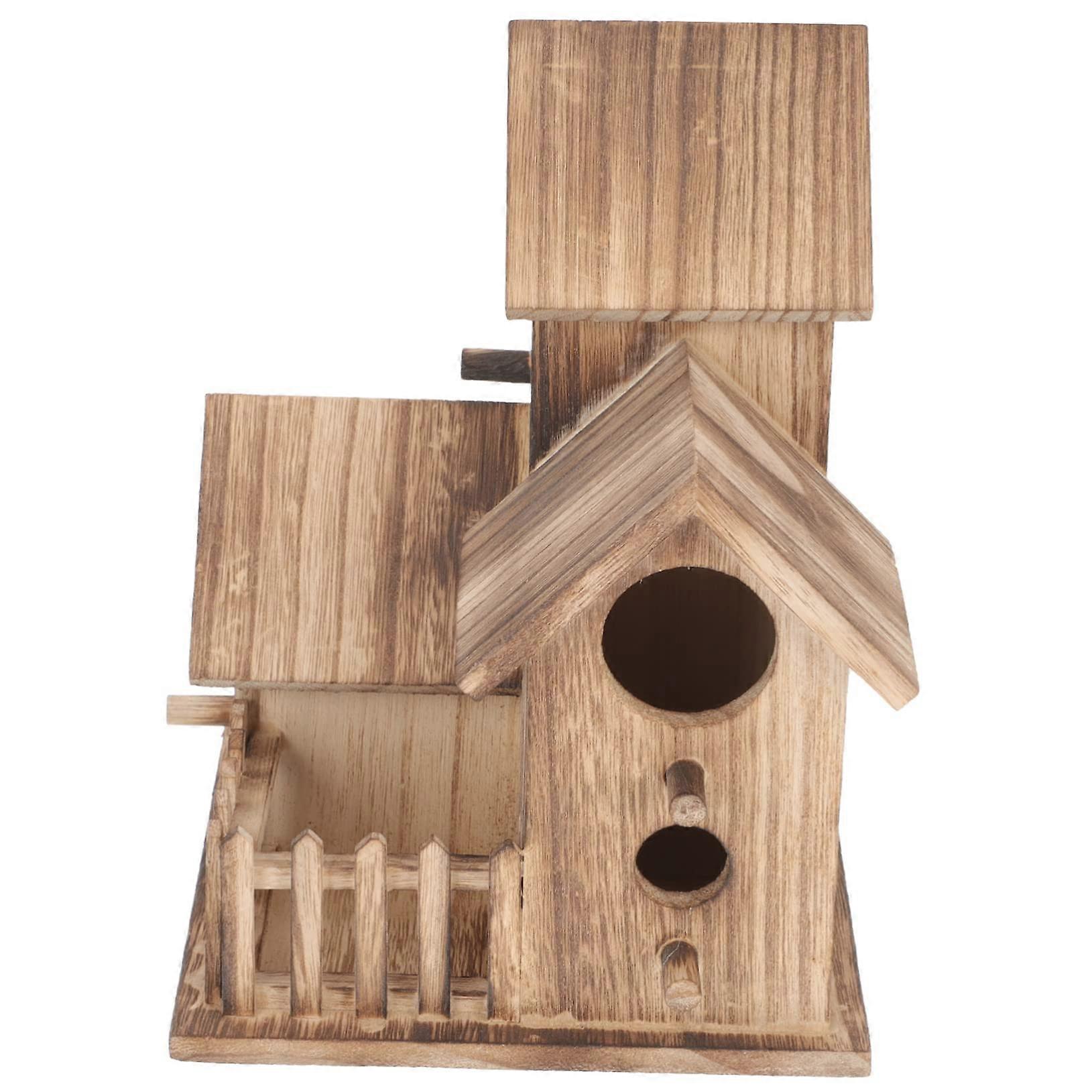 Weatherproof and Sturdy Birdhouse for Parrots and Nests, Garden Design for Bird Breeding and Natural Nesting Activities, Rustic Style with Door
