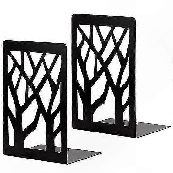 Set of 2 Bookends with Unique Tree Design Durable Iron Book Stands for Home and School Decoration
