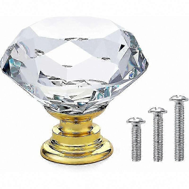 20 Clear Glass Door Knobs with Gold Base, 30mm, with Screws