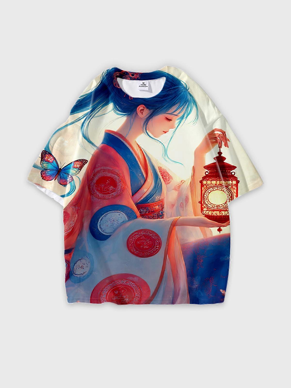 T-Shirt Round Neck, Loose Short Sleeve Pattern Graphic Tee, Unisex Summer Casual Top V2615