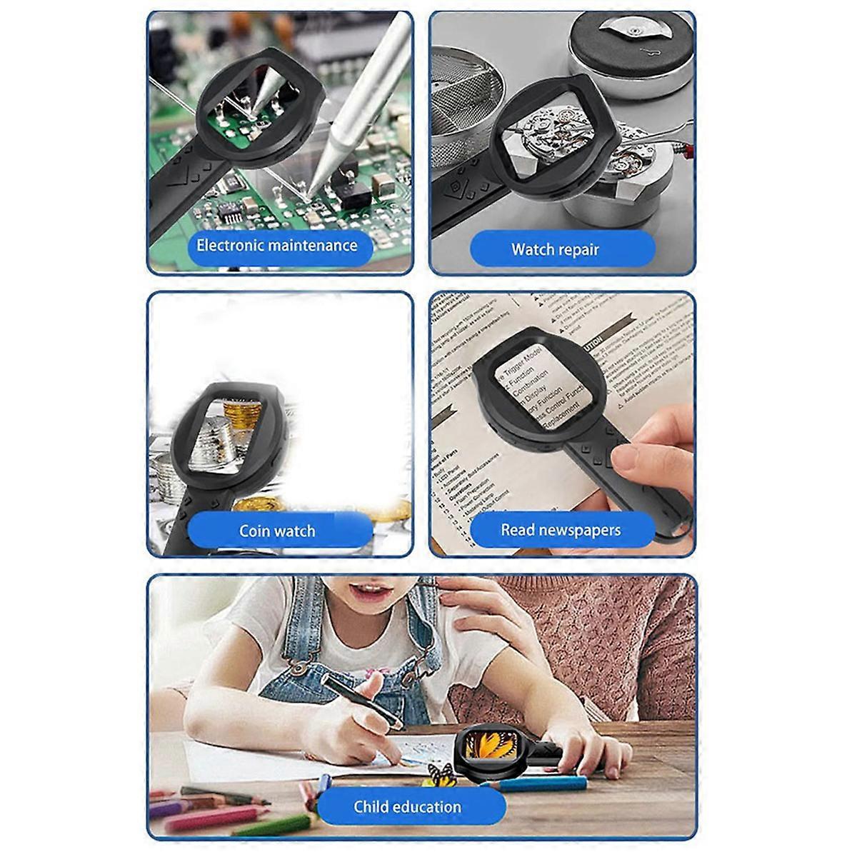 Digital Magnifier 2.8in IPS Screen Portable 2MP 1000X Magnifying Glass with Light 4 Zoom Buttons Digital Microscope