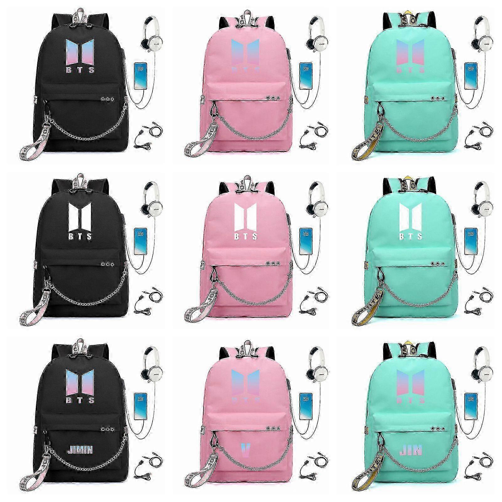 Cute BTS Backpack with USB Charging Port for School