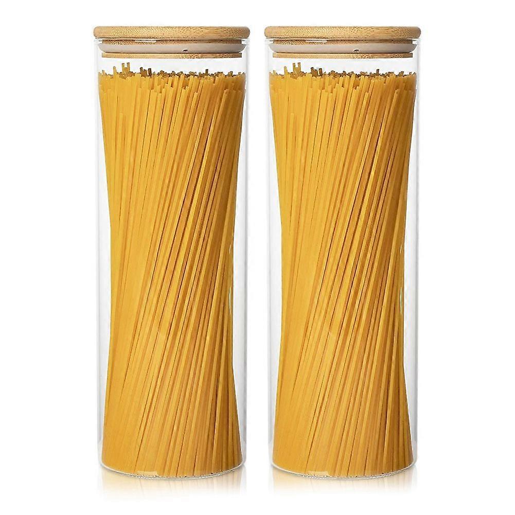 Glass Storage Containers 2 71Oz Tall Spaghetti Jars with Bamboo - Kitchen Food Storage Canisters fo