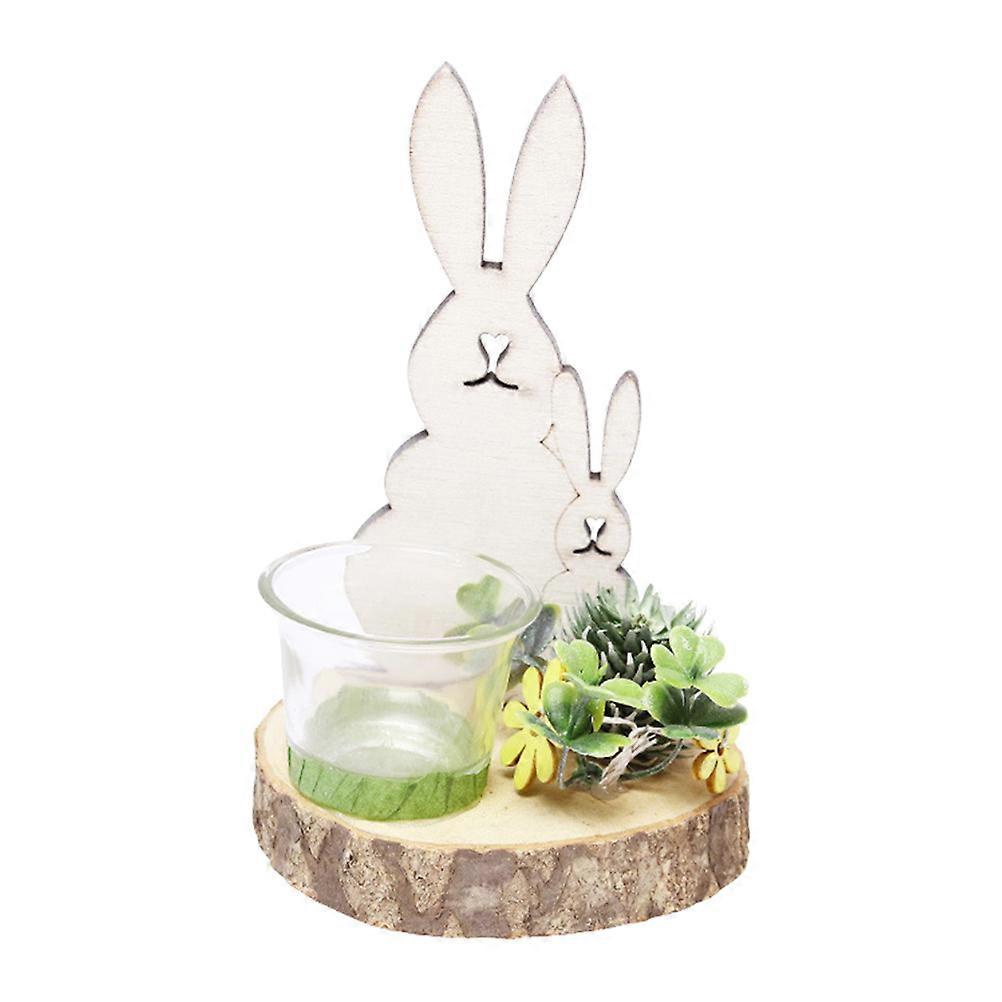 Candlestick Rabbit Modeling Candleholder Wedding Scene Layout Wood Glass Multi for 1Set
