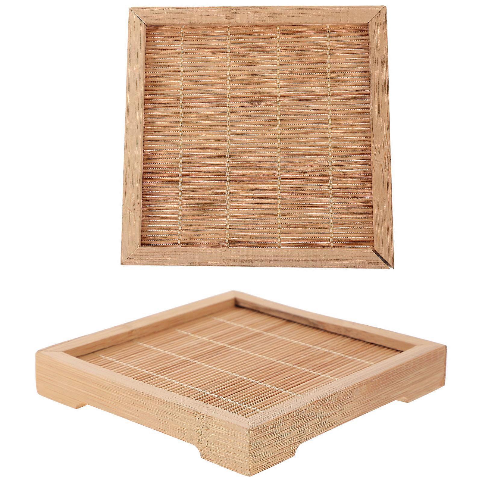 2Pcs Khaki Bamboo Style Incense Burner Base for Decoration Use Synthetic Material Square Stand