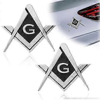2 piezas de emblema de coche masónico 2.75 " brújula auto camión camión calcomanía de metal, Mason Square Auto Motocicleta Regalo Decoración de Automóvil Acc
