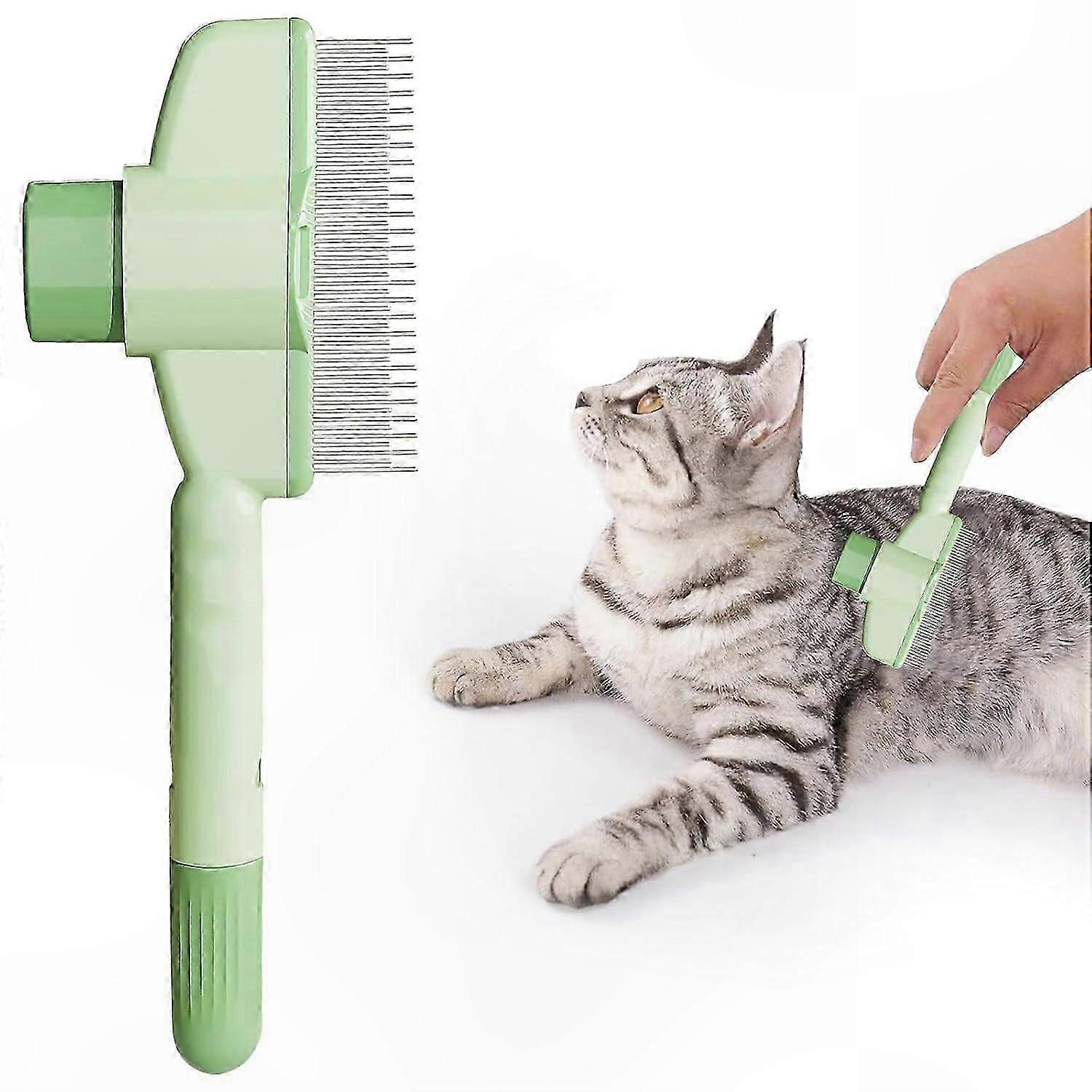 Pet Grooming Brush with Release Button, Self-Cleaning Comb for Hair Removal, Stainless Steel Teeth for Shedding and Flea Control
