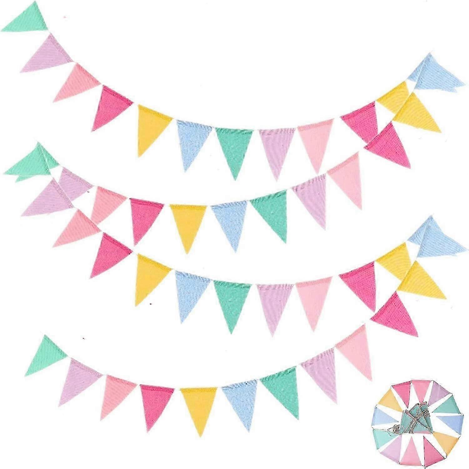 48 Multicolor Burlap Triangle Flags 4 pcs Bunting Flag Banners Outdoor Garland for Birthday Party