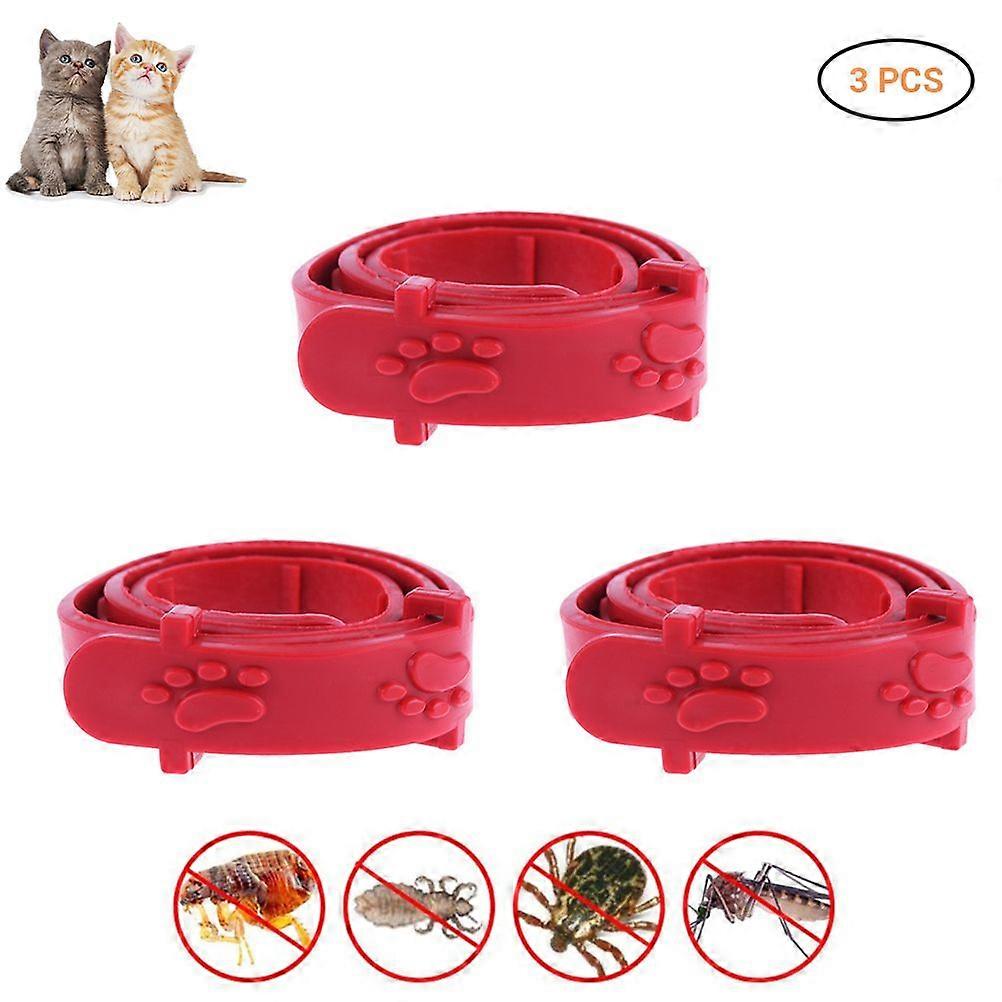 3 Pcs Red Adjustable Pet Cat Anti Flea Mite Tick Collar Cat Flea Prevention Collar Pet Supplies