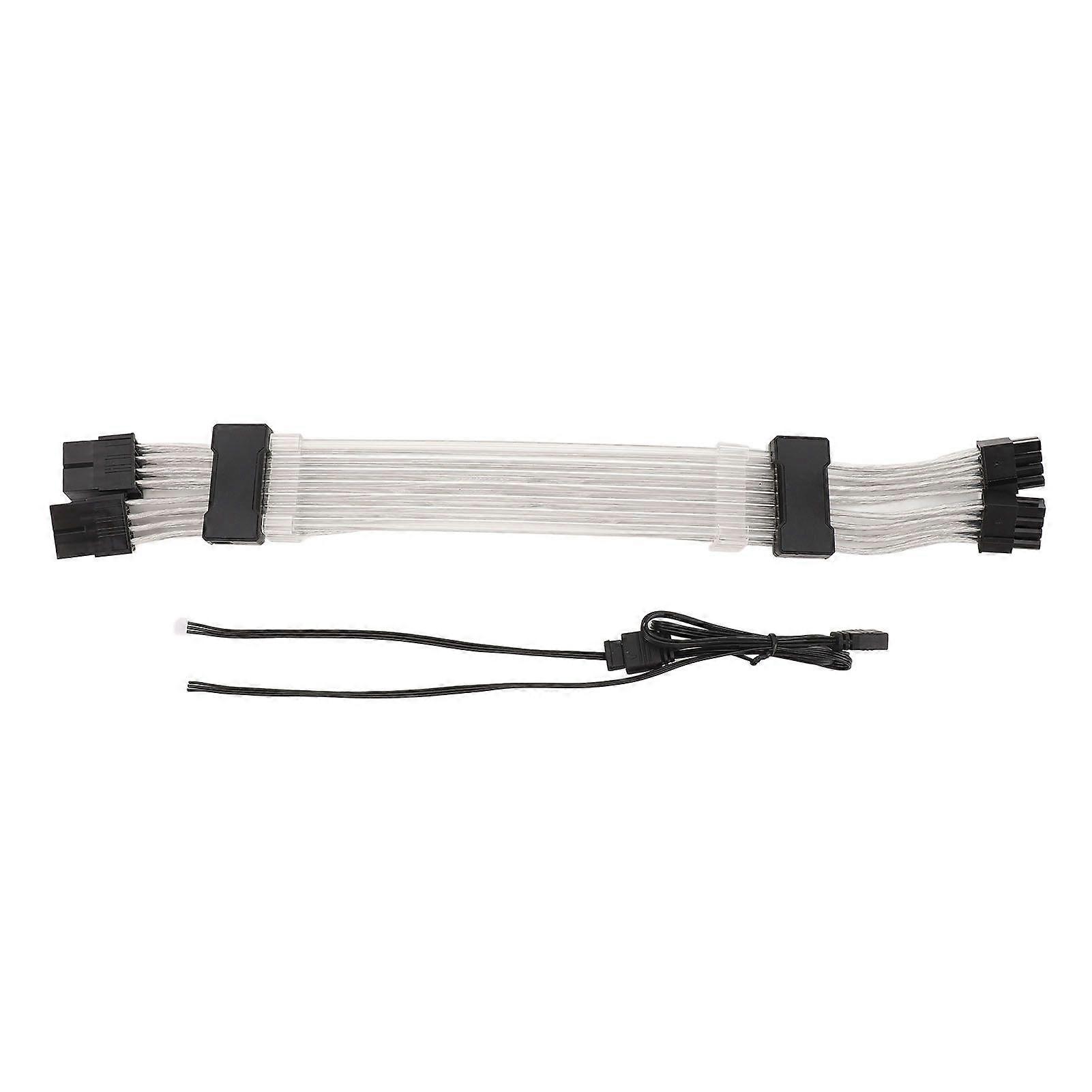 2x8PIN ARGB GPU Power Extension Cable 30cm Supports 5V 3PIN ARGB Sync 2x8PIN to 2x8PIN 4 Sided Glowing Power Extension Cable Black