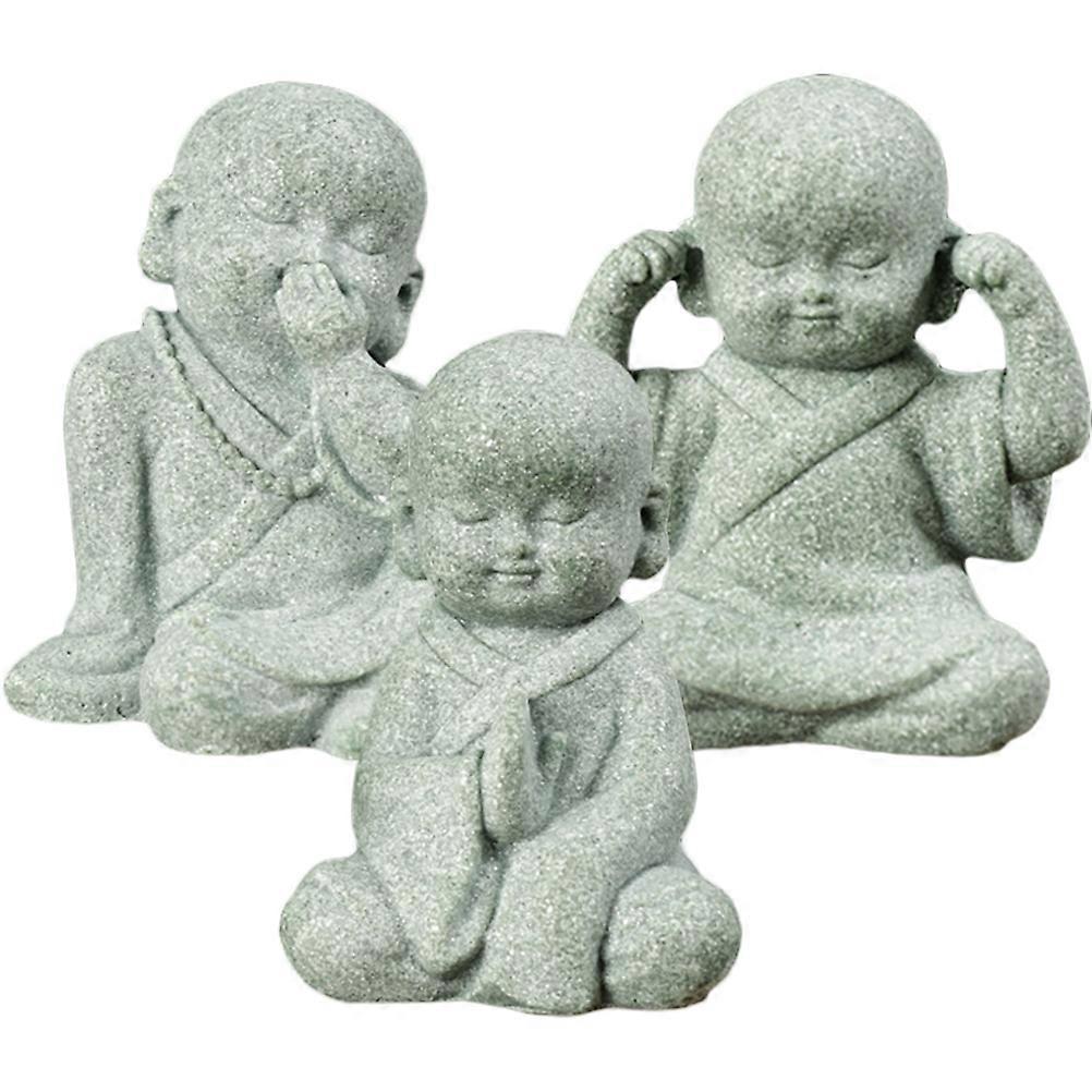 Small Buddha Statue Stone Monk Decor for Table 12Pcs Set