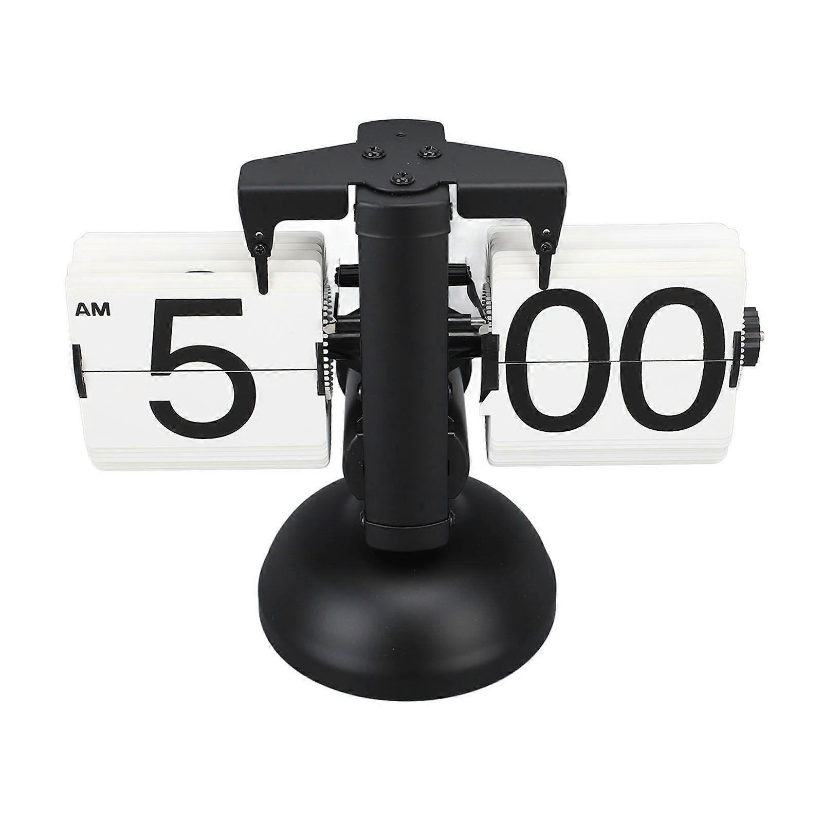 European Style Retro Digital Flip Down Clock 304 Stainless Steel Auto Mechanical Digital Flip Desk Clock for Home Livingroom 12 Hours Single Leg Black