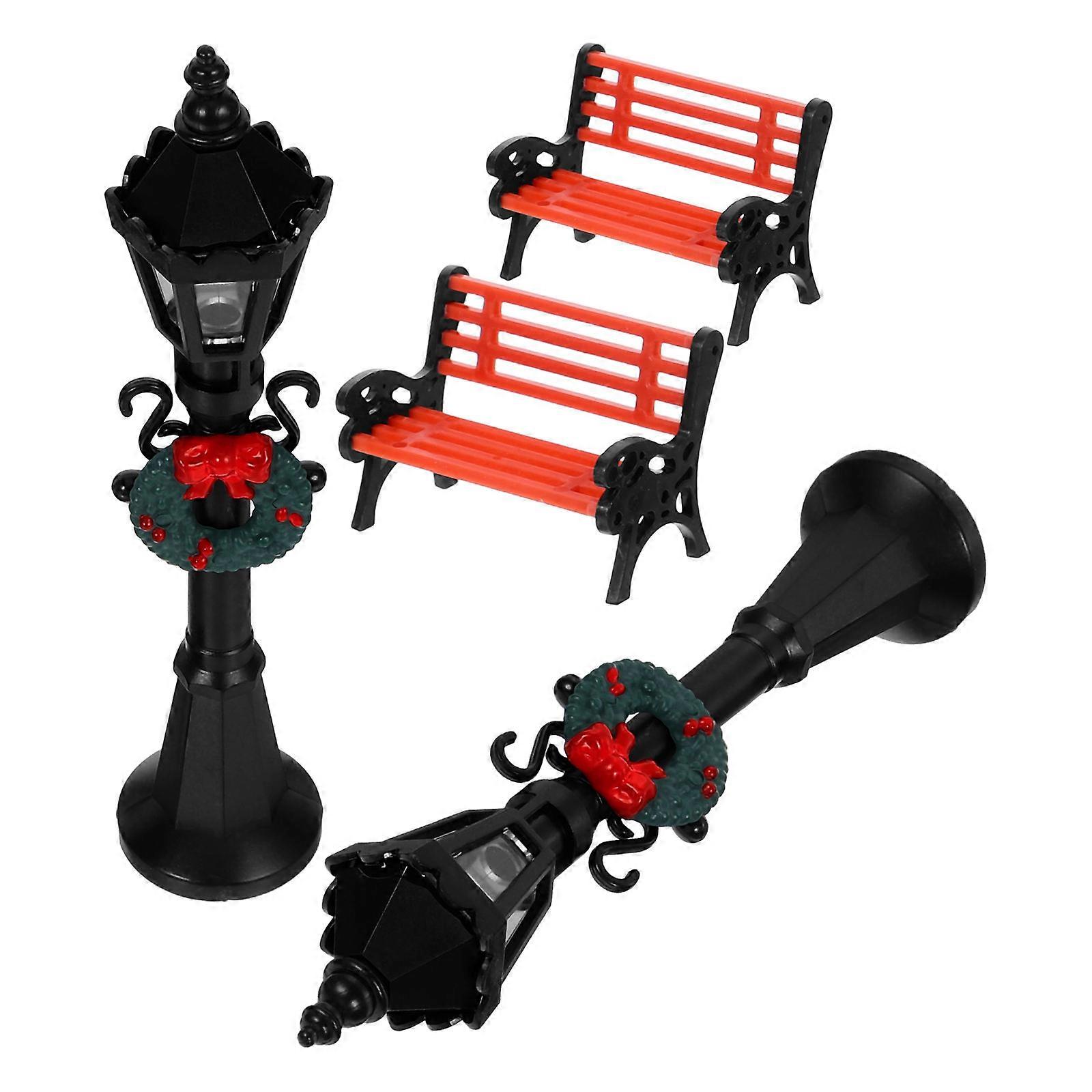 Miniature Dollhouse Street Lamp with Park Bench for Garden Model Display 6Sets