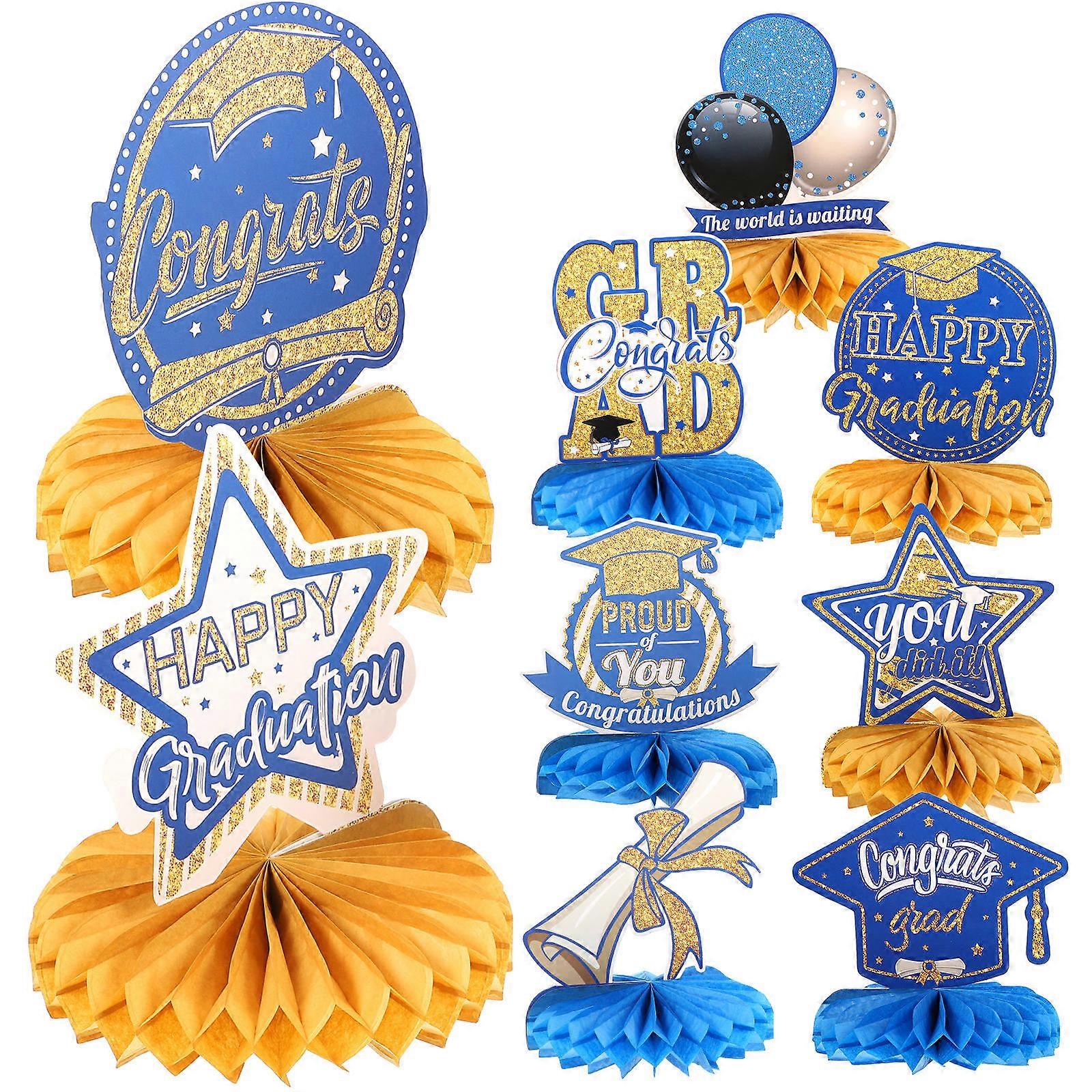 Graduation Honeycomb Centerpieces for Party Use 4Sets Sky-Blue