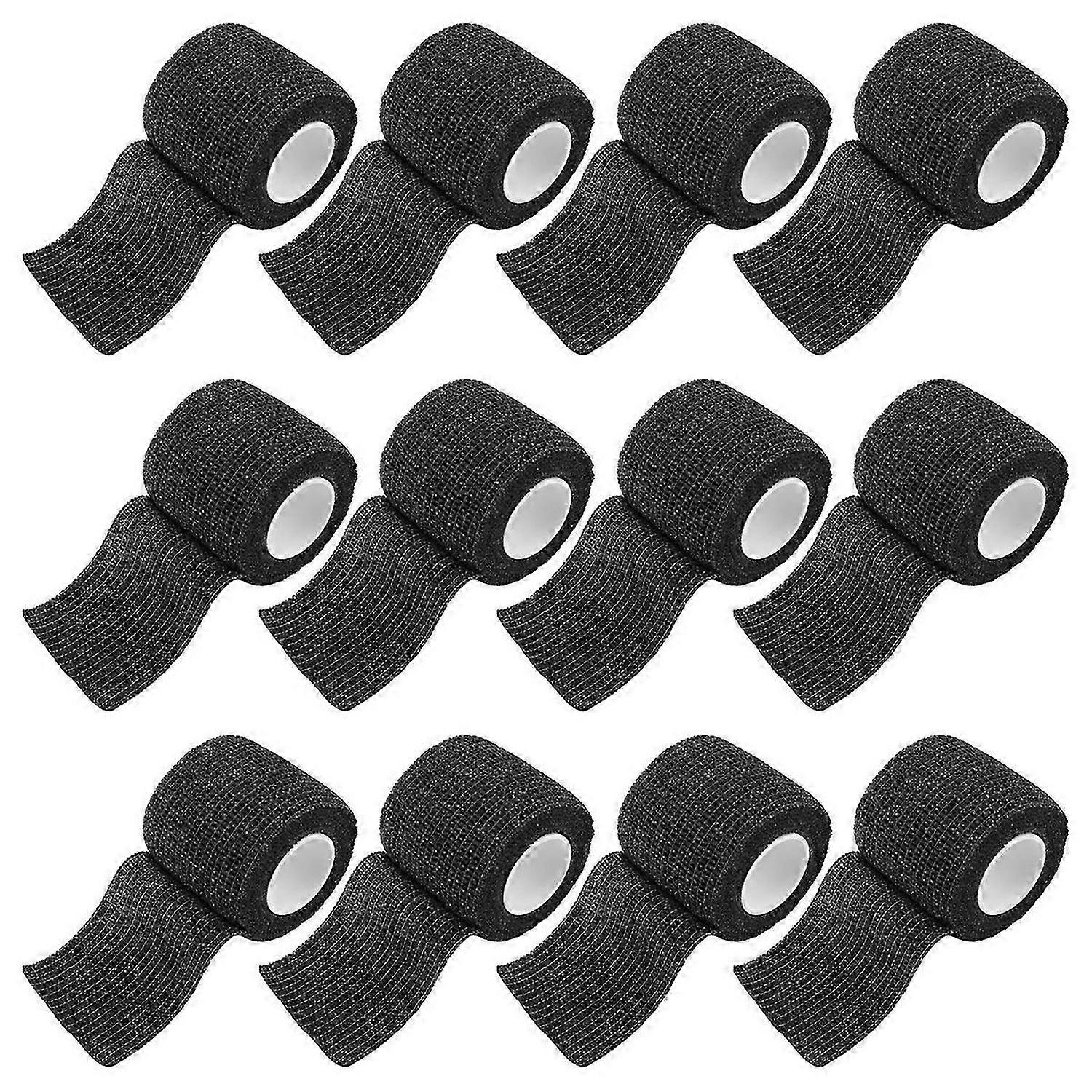 12 Pcs Black Elastic Self-Adhesive Bandage 5 cm Sports Fixed Elastic Bandage for Sports Injuries and