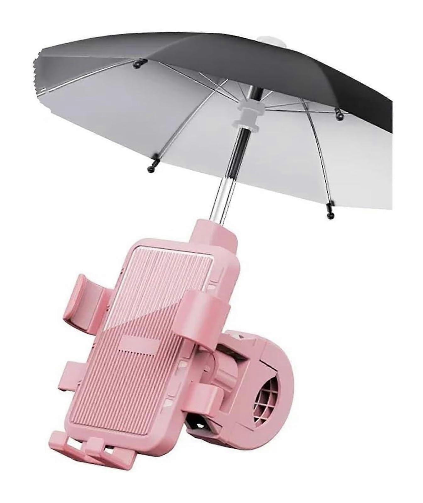 Motorcycle Bicycle Mobile Phone Holder Stand For EVs, Scooters, Mountain Bikes Pink With Umbrella, Handlebar Mount