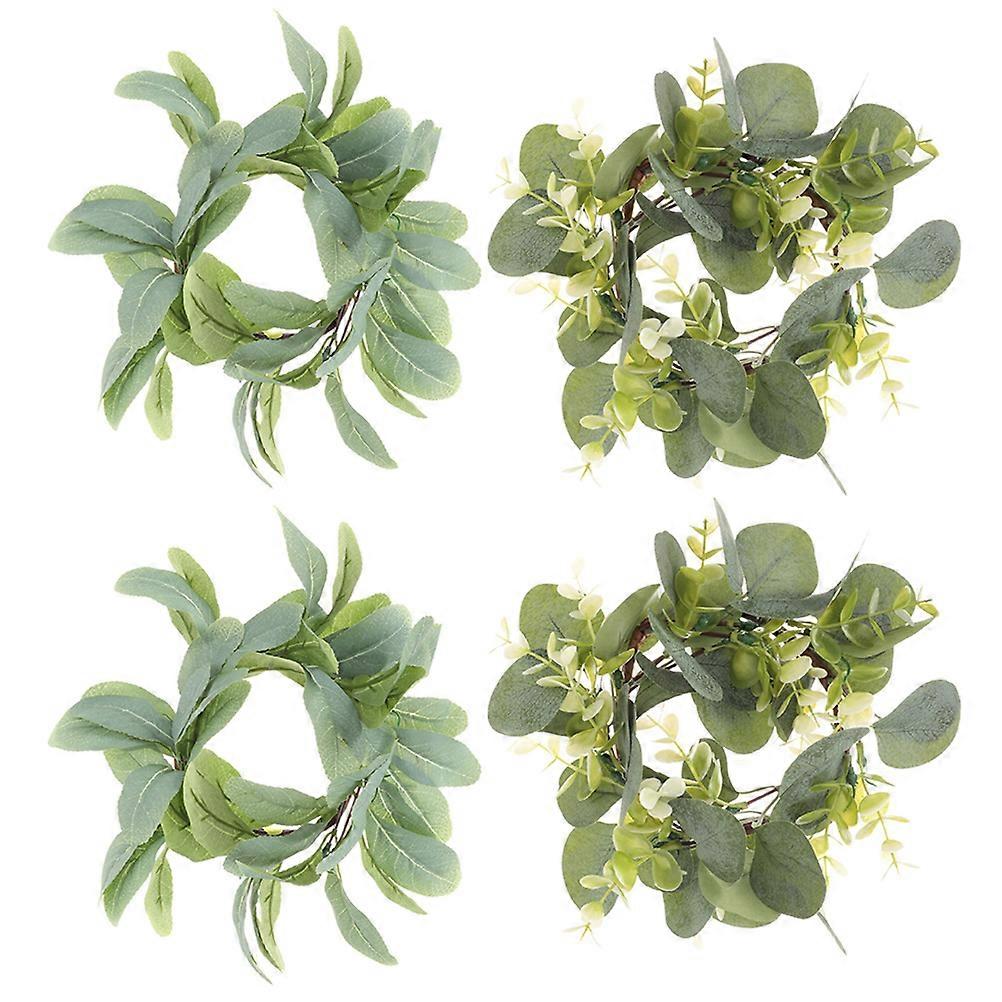 Mini Wreath Artificial Candle Leaf Ring for Wreath Party Family Party Assorted Color Silk Pe Material Enhancing Atmosphere 4Pcs