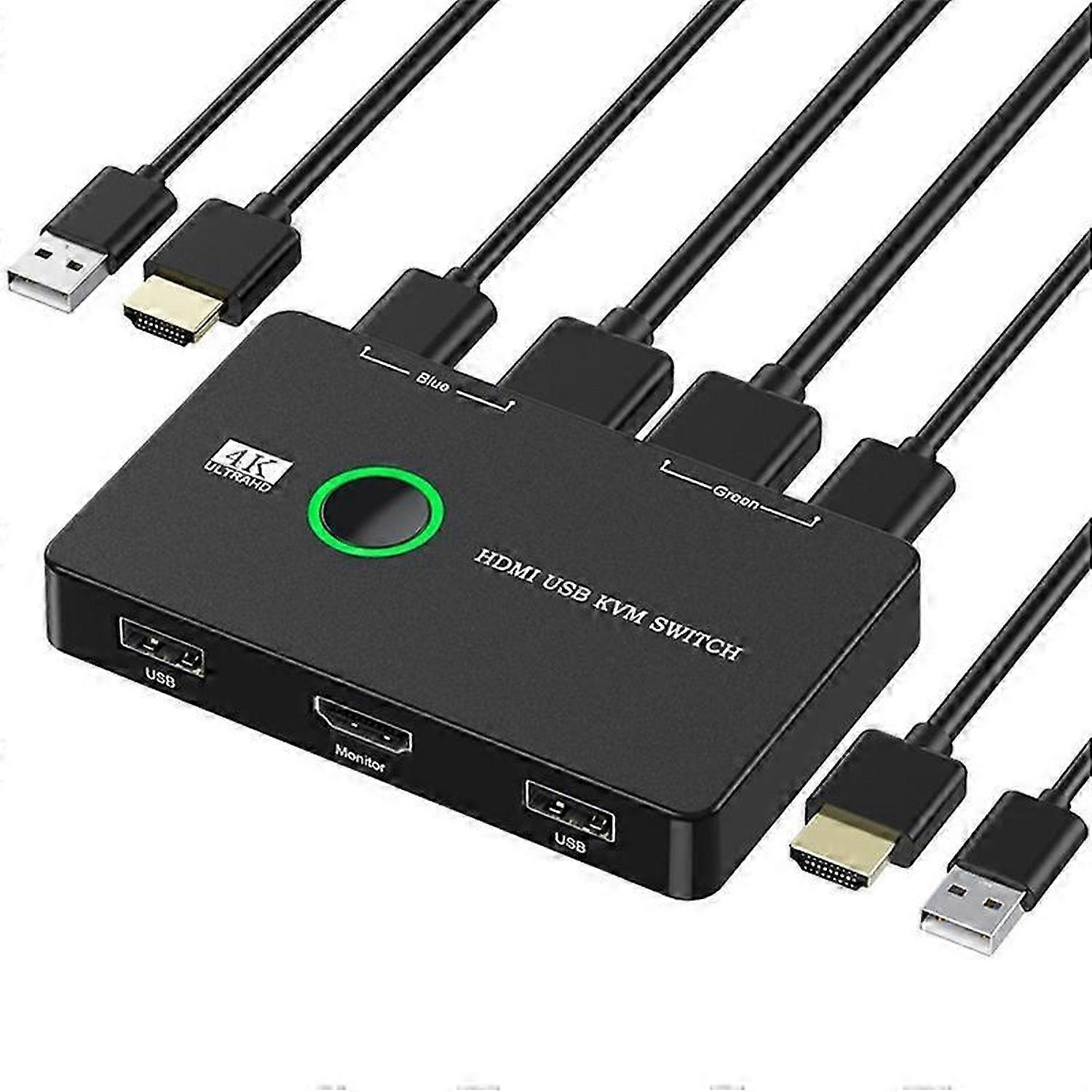 KVM Switch 2 Port Box USB and -Compatible Switch for 2 Computers Share Keyboard Mouse Printer and On
