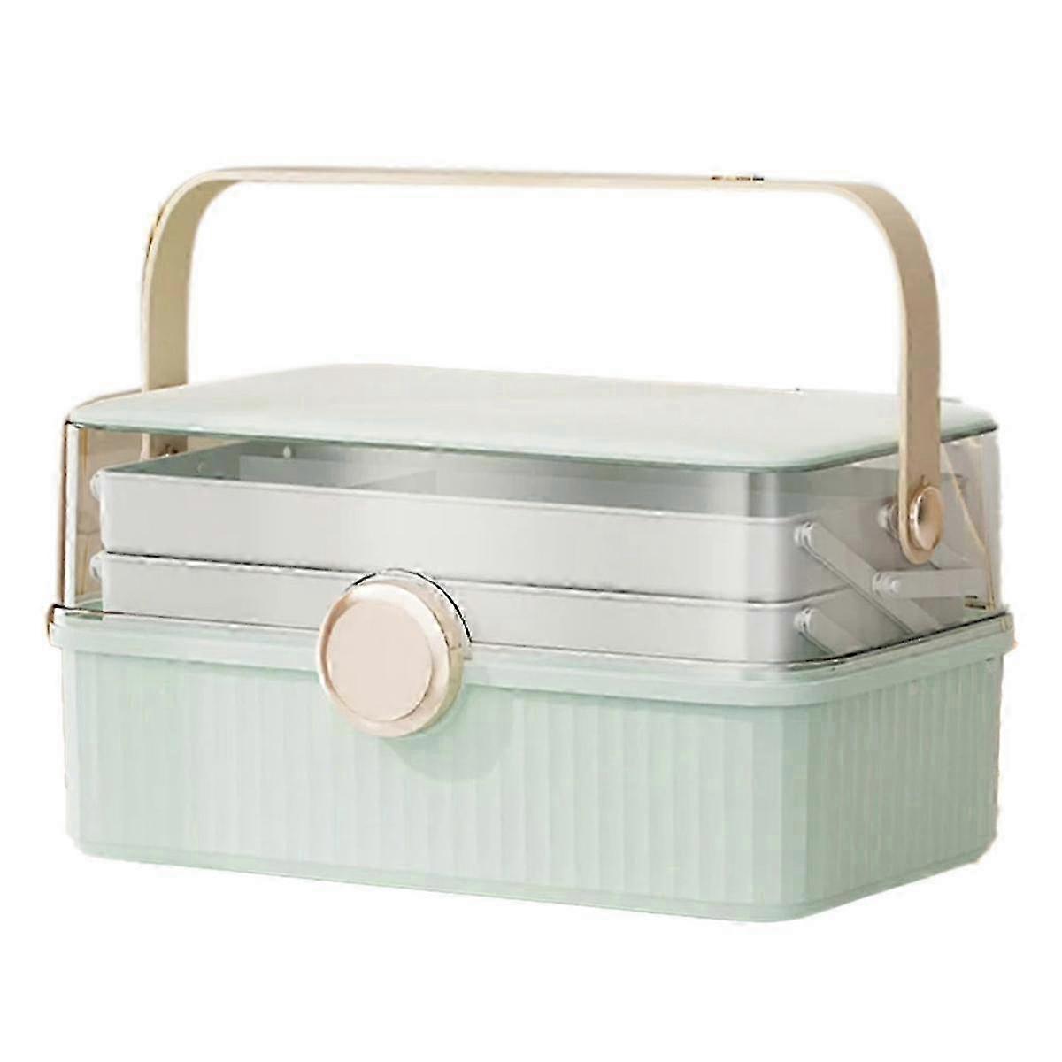 Cosmetics Storage Box Bigcapacity Plastic Desktop Storage Box Dustproof Lipstick Extra Storage Box with Lid,Light Green