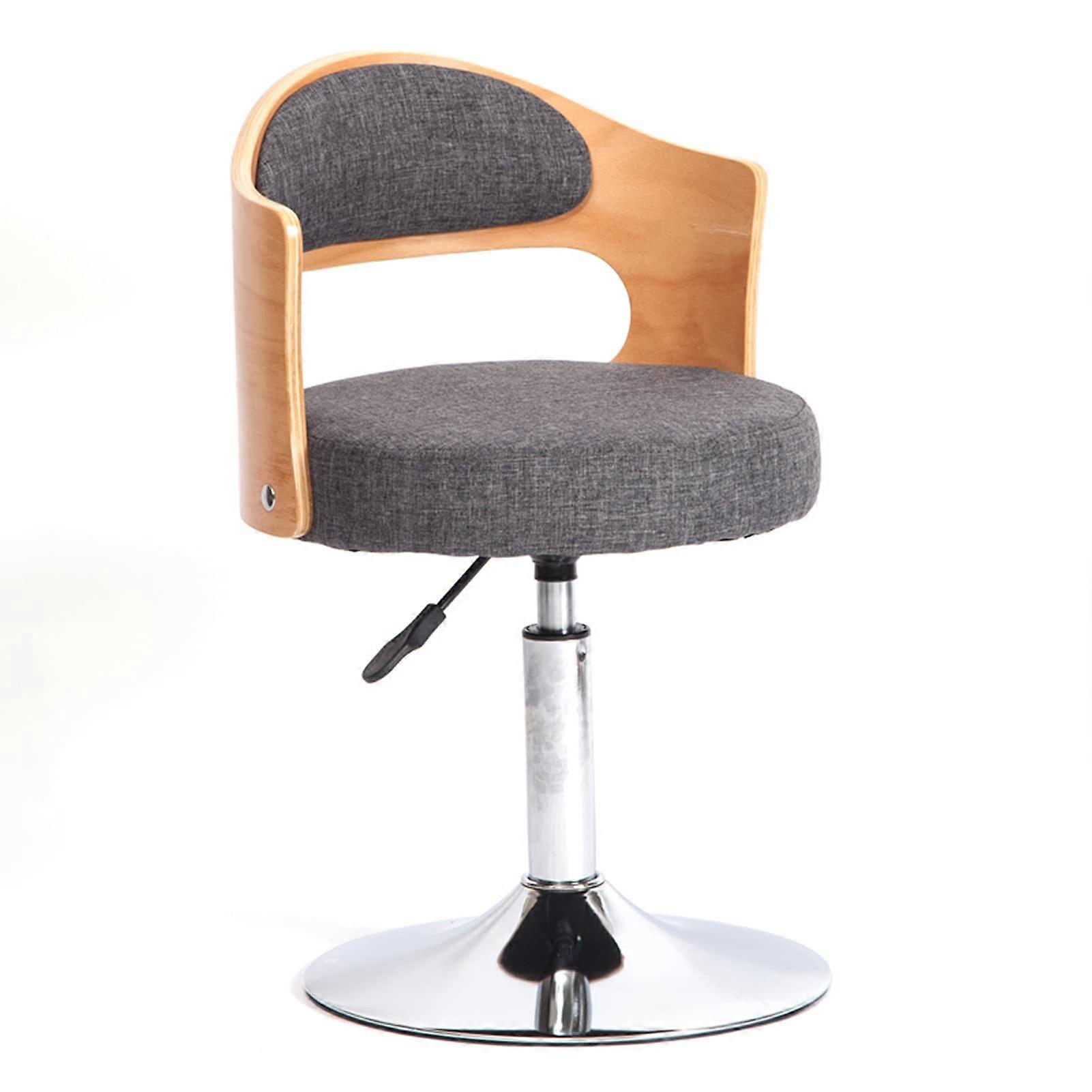 Stools Solid Wood Bar Chairs Rotating Height Adjustable 810 Cm Lift Linen Seat Soft Backrest Armrests 38.5 Cm Base Gray