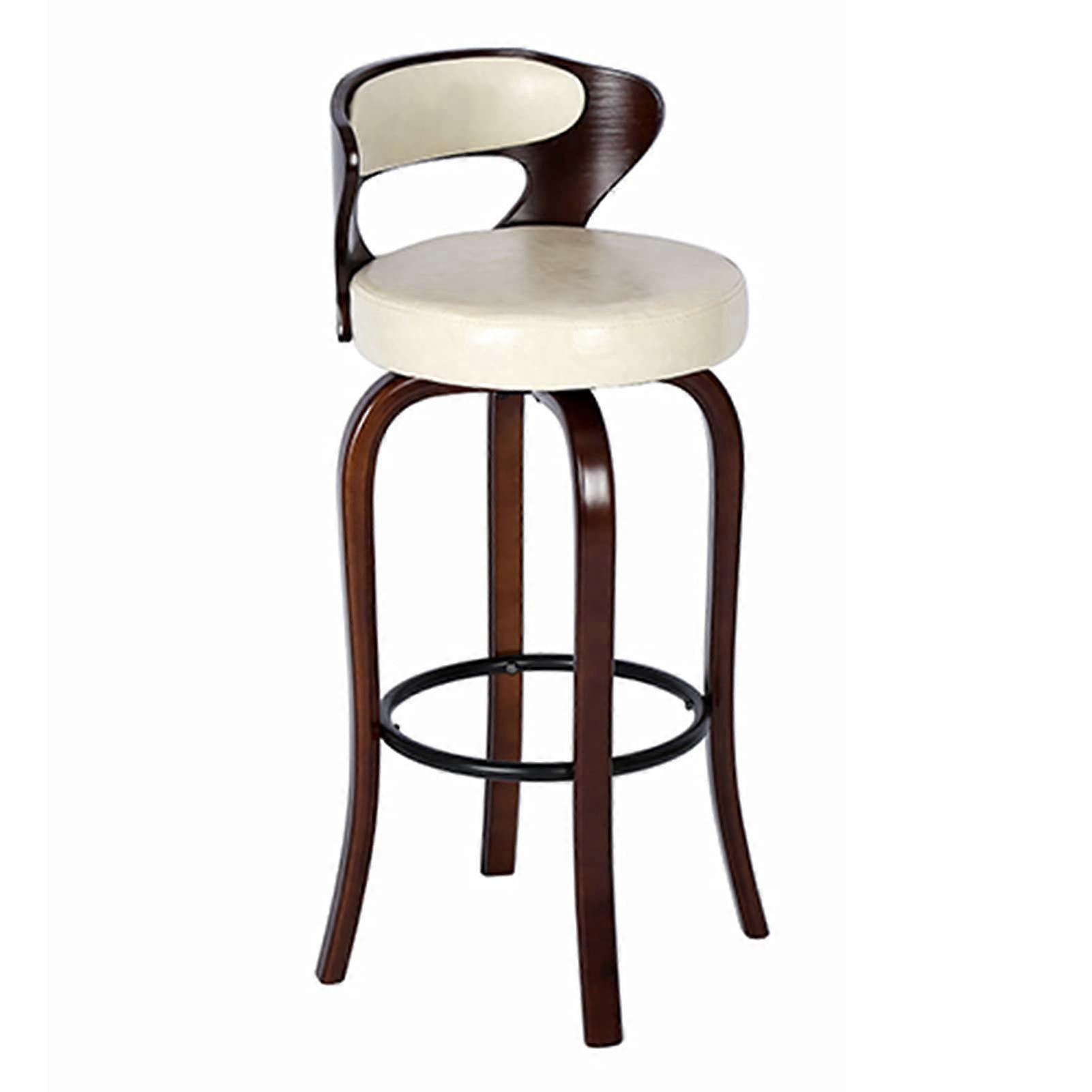 Retro Style Bar Chair Brown Frame, 38cm Soft Cushion, Backrest, Black Metal Footrest, White, 75 cm