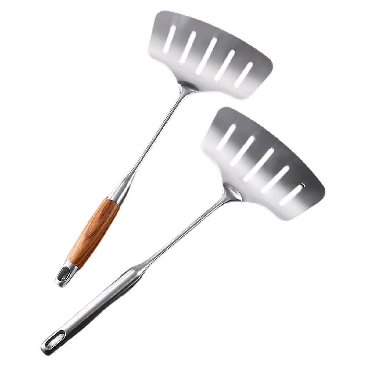 Large Stainless Steel Fish Frying Spatula Egg Pan Scoop Nonstick Long Wood Handle Steak Slotted Fla