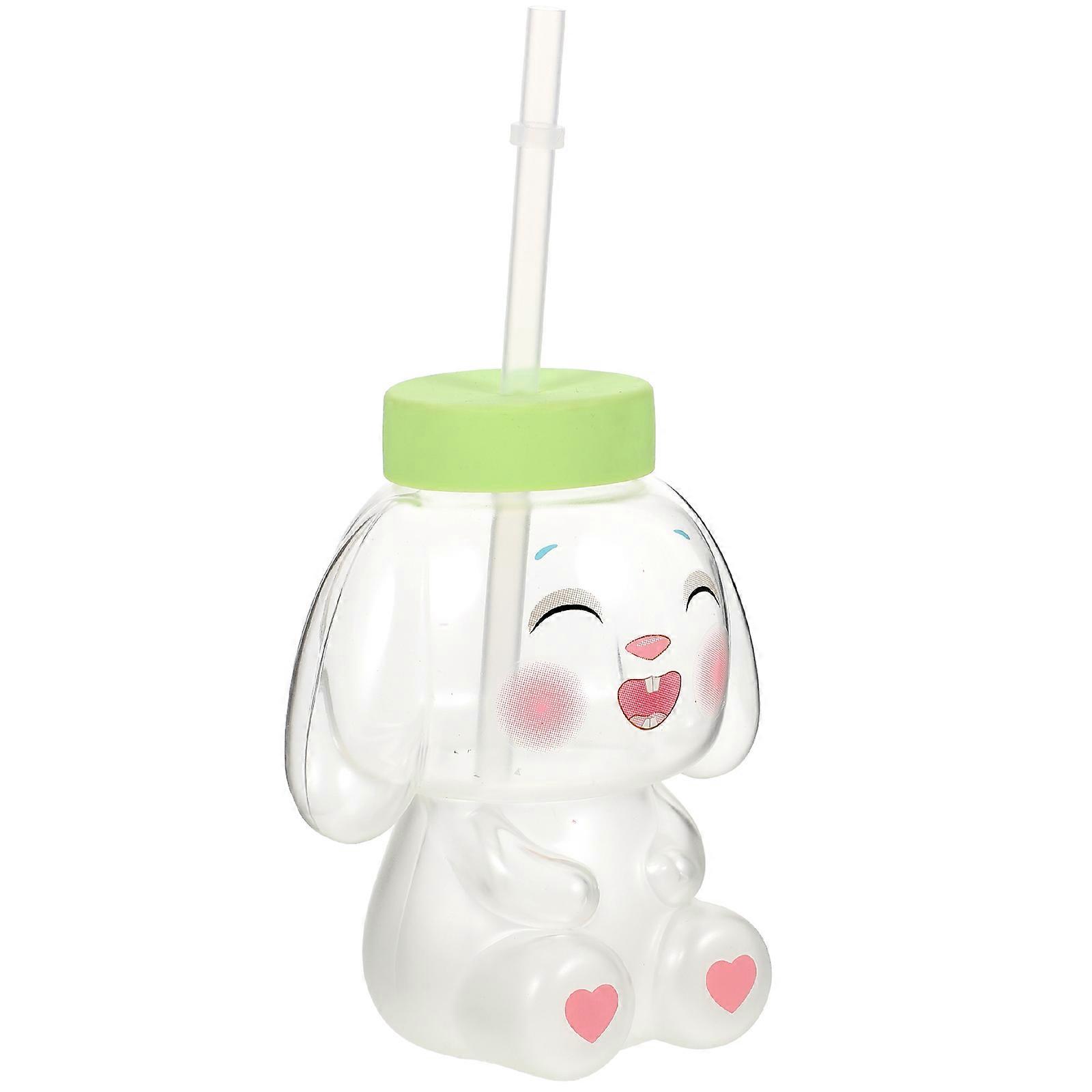 Lovely Rabbit Cup Adorable Glass Sippy Cup Beverage Container Clear Drinking Glass Cup Portable Leak-Proof 1 Set