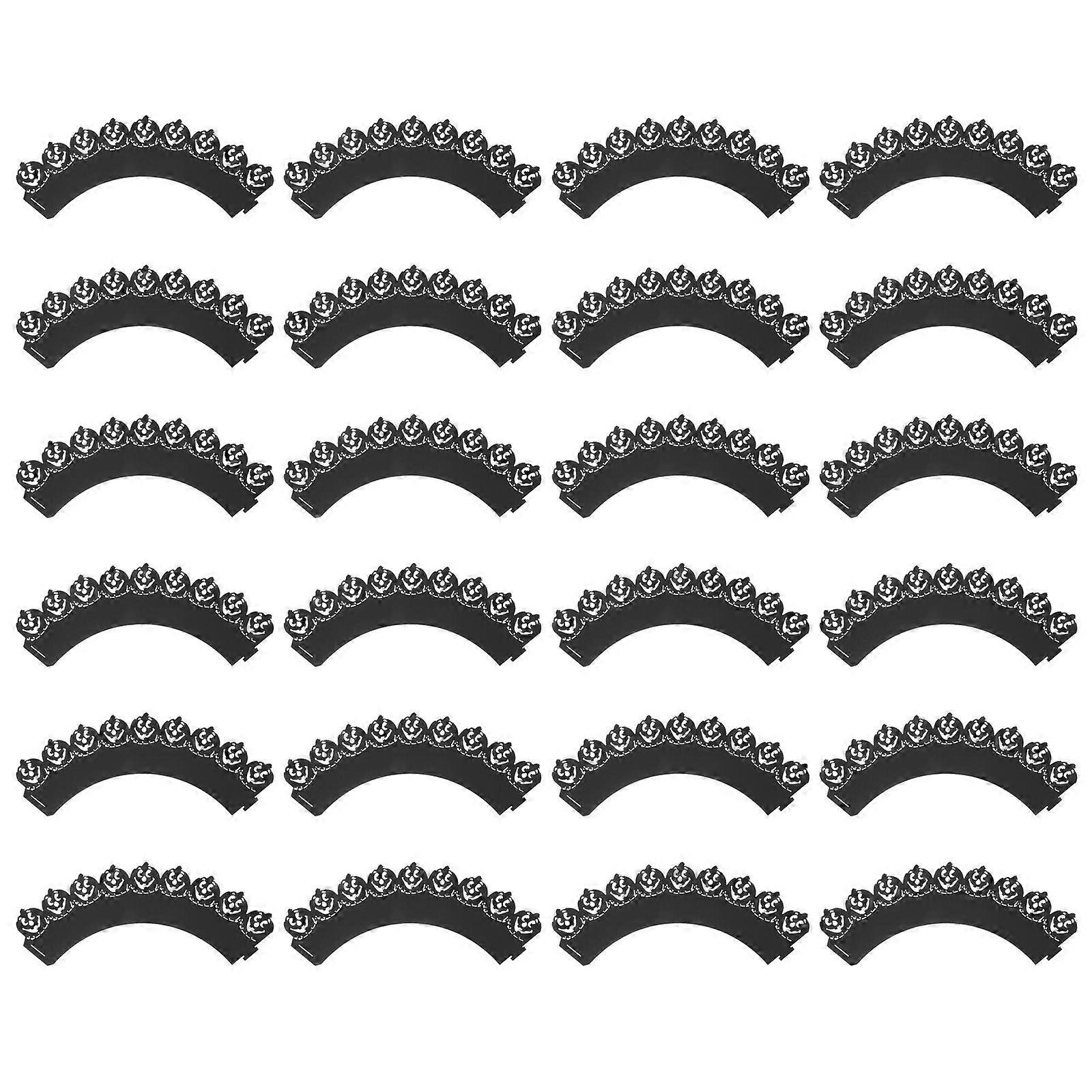 Black Halloween Cake Wrap Hollow-Out Wrapper for 72Pcs Paper Decor