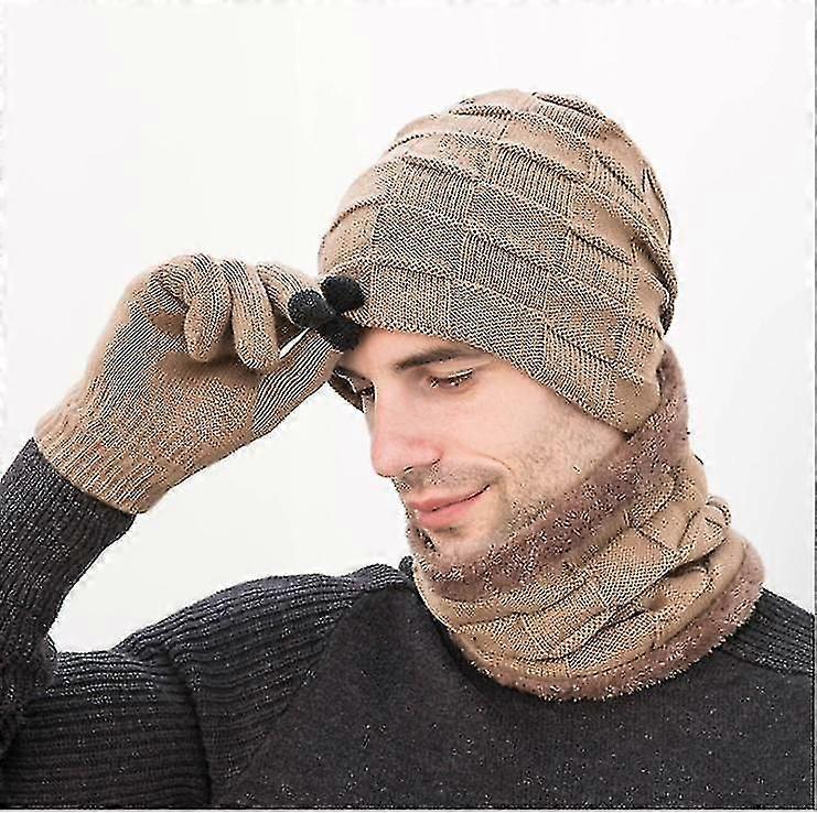 One Size Khaki Gemdeck 3 Pieces Knitted Hatscarf And Glove Set X6710