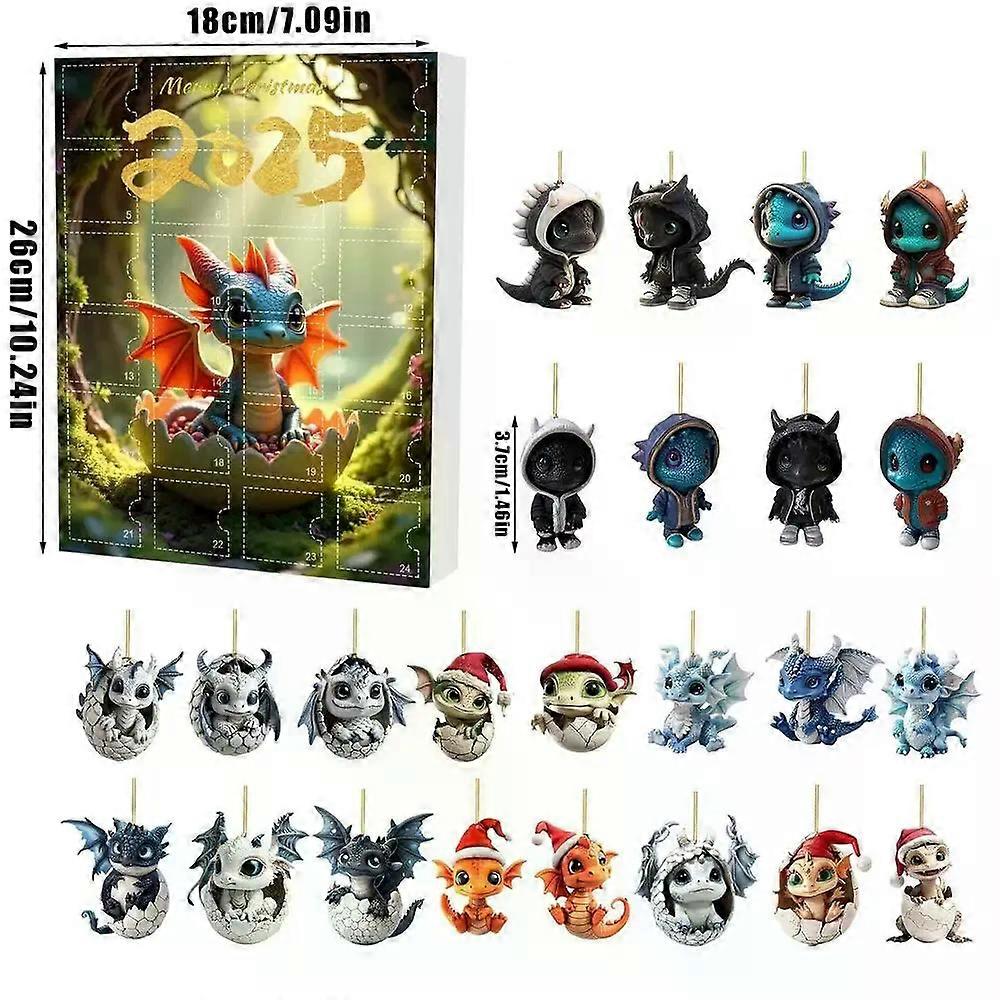 24pcs Christmas 2D Acrylic Dinosaur Pendant Christmas Advent Calendar Christmas Dinosaur Egg Advent Calendar Christmas gift