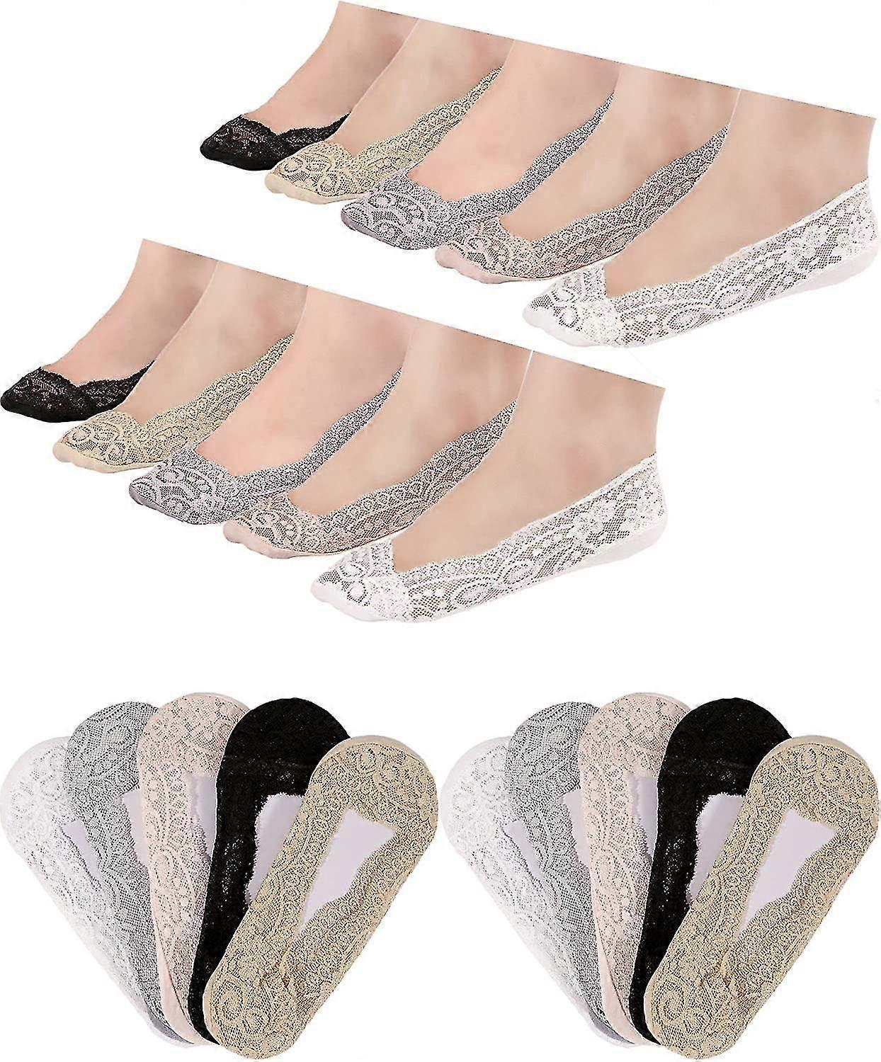 10 أزواج لا تظهر الدانتيل قارب الجوارب عدم الانزلاق الكاحل الجوارب غير مرئية للنساء تفضل (5 ألوان) (الحجم: حجم واحد)