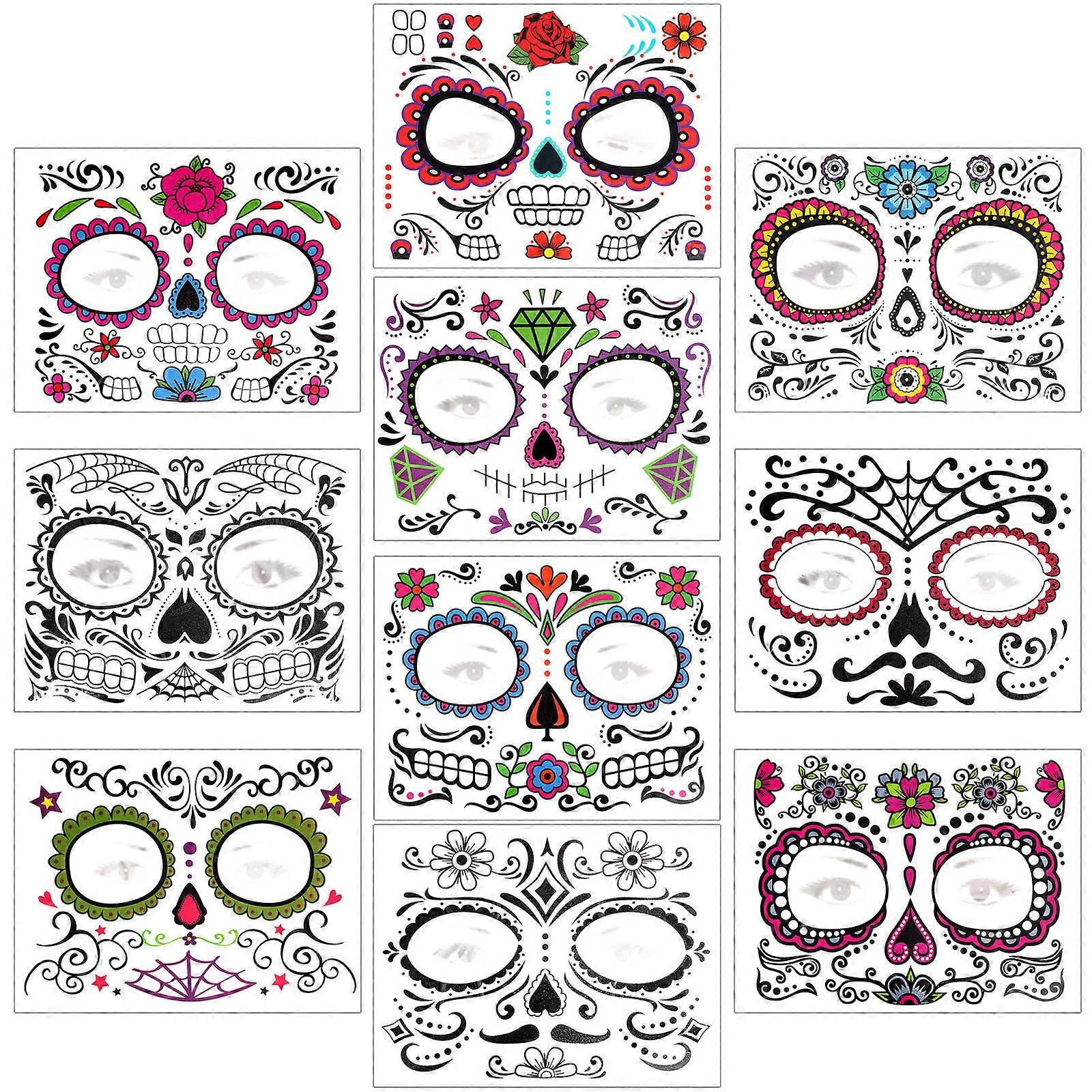 Halloween Temporary Tattoo Skull Sticker for Face with 40 Sheets Pack