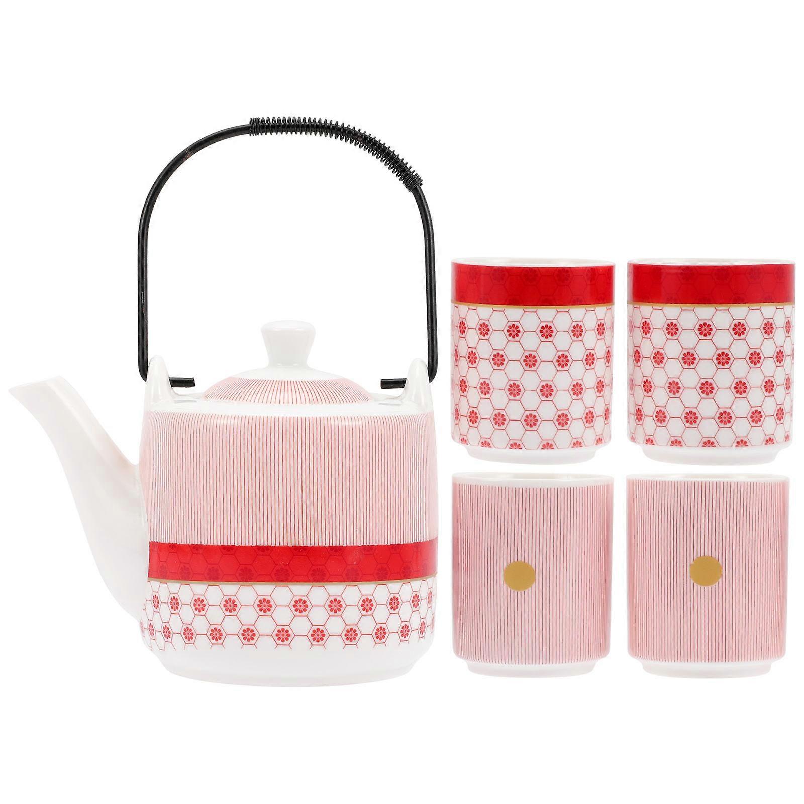 Handled Pink Ceramic Teapot for Tea Serving Pot 1Set