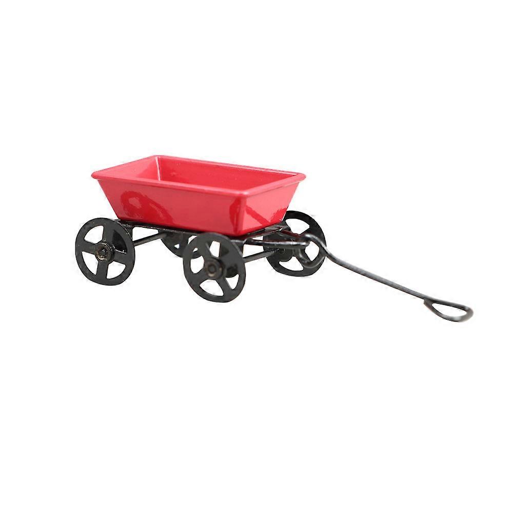 Miniature Garden Cart Dollhouse Accessories Perfect For Parent-child Game Adding Red Alloy Details 1Pcs