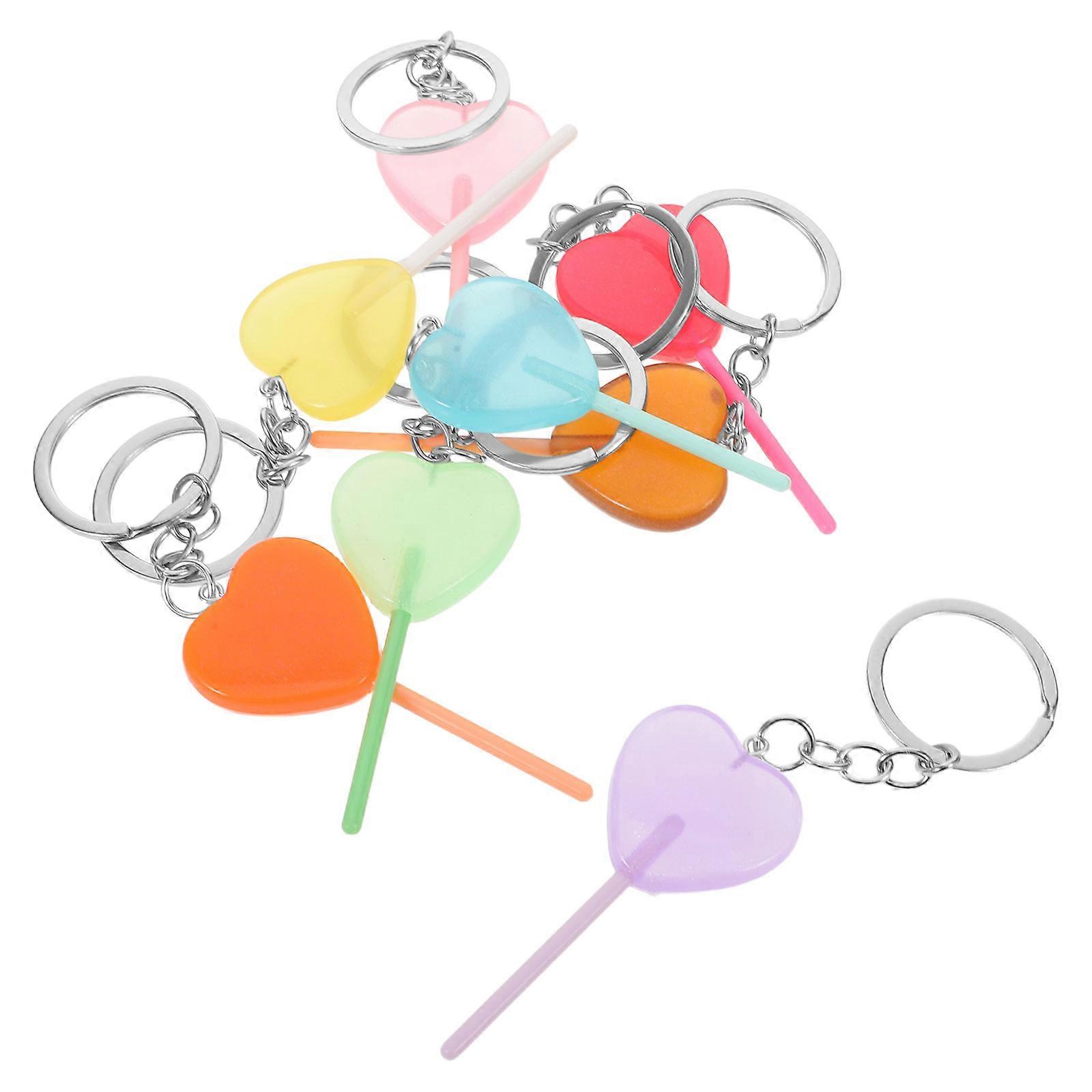 Heart Shaped Lollipop Keychain Glow in The Dark for Teens Purses Assorted Color Resin Alloy 8Pcs