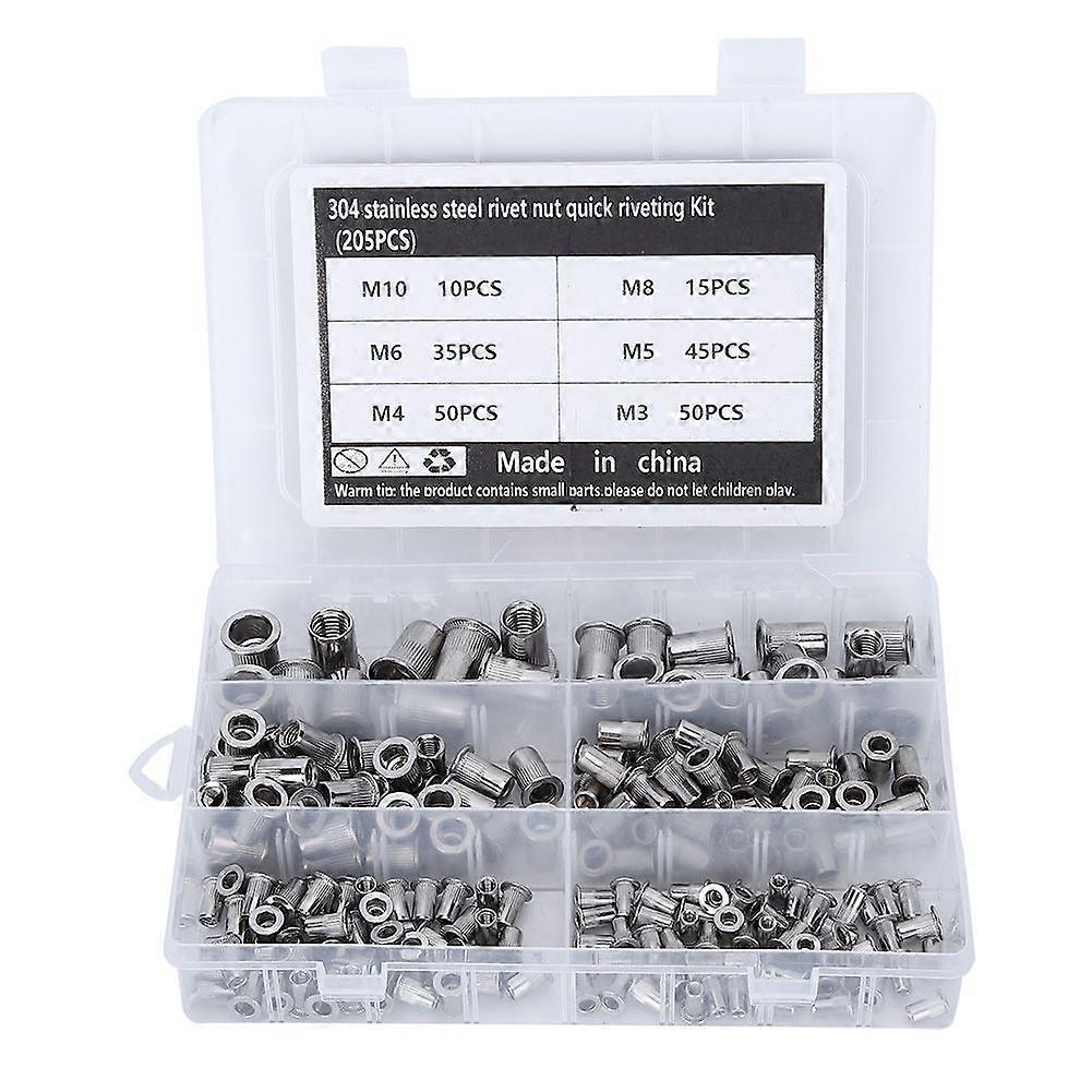 205pcs M3-M10 Stainless Steel Rivet Nut Quick Riveting Assortment Kit with Transparent Box