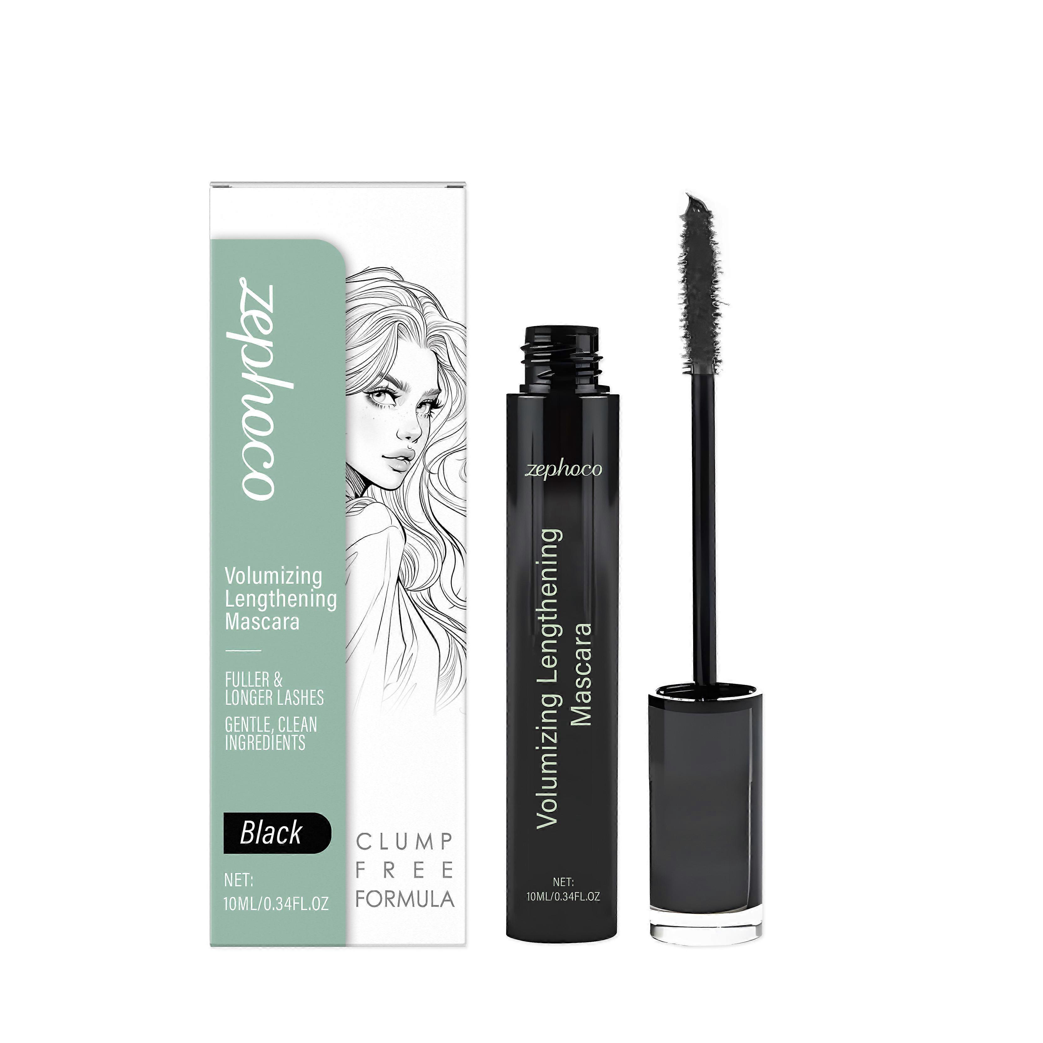 zephoco Black Mascara, Makeup Eyelash Volumizing Long Curly Natural Long-Lasting Makeup Mascara