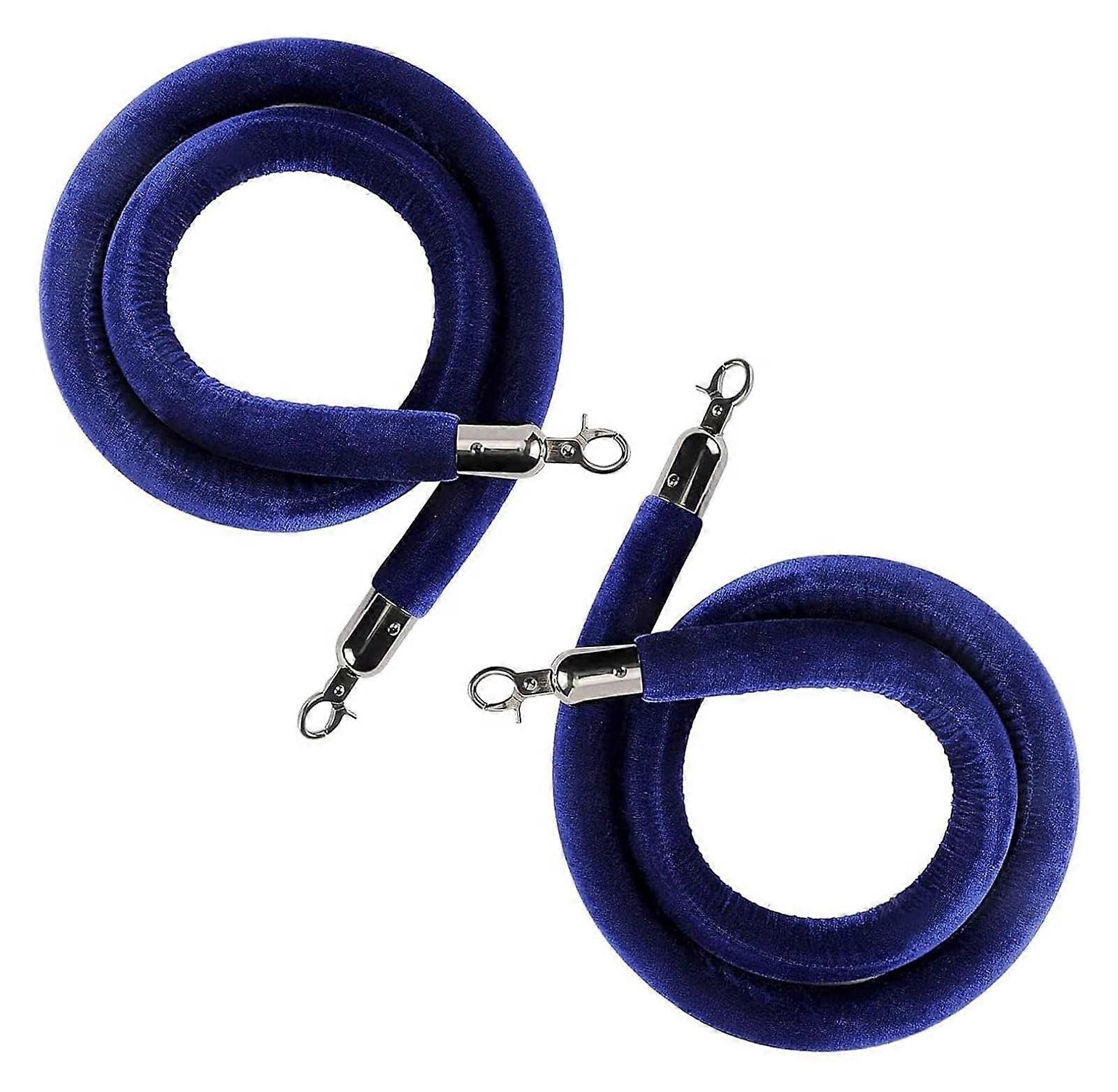 Stanchion Rope Barriers 9ft Blue Velvet Crowd Control Rope for Queue Poles with Silver Hooks, 3/4/5/10ft Options