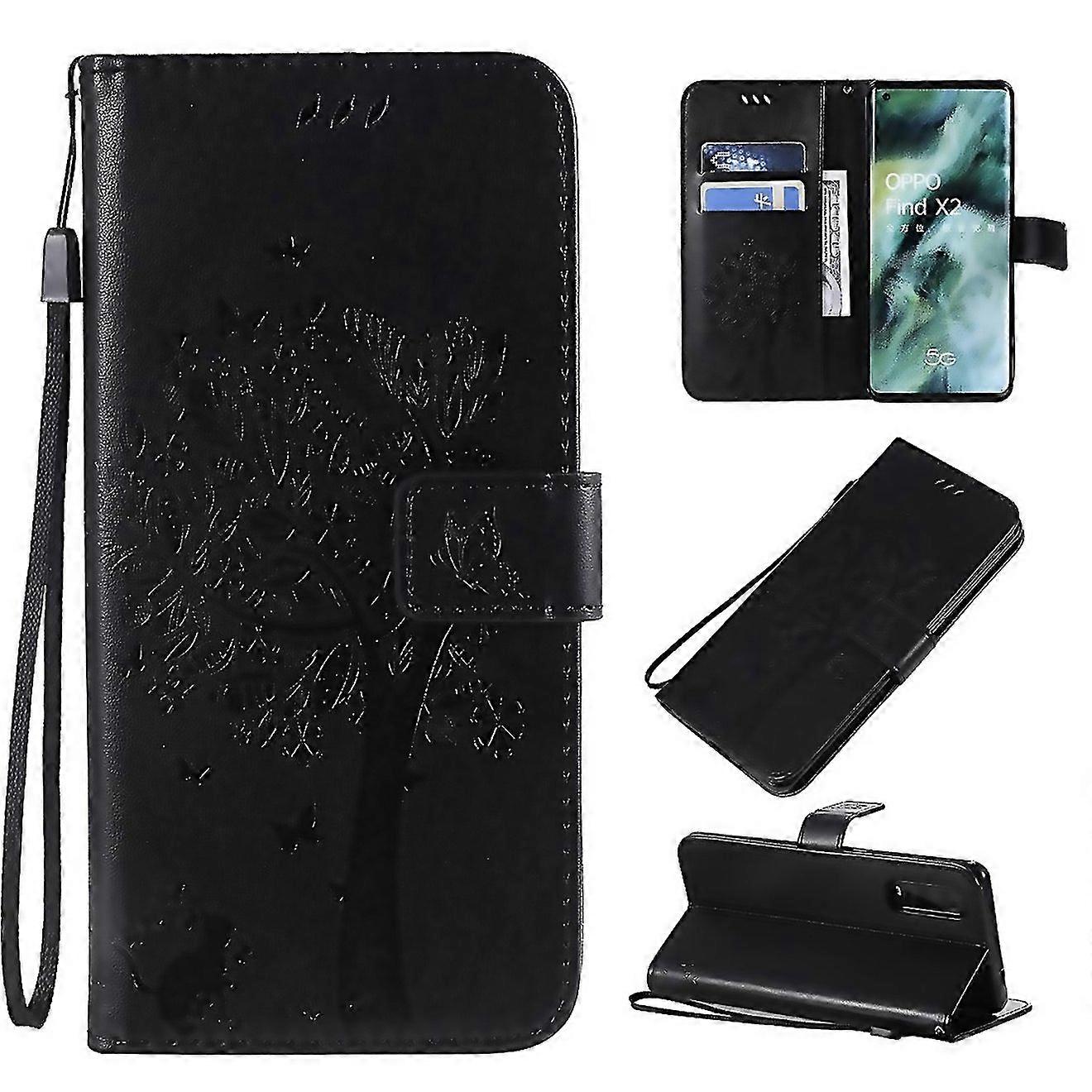 For Tree Cat Pattern Pressed Printing Horizontal Flip Pu Leather Case With Holder Card Slots Wallet